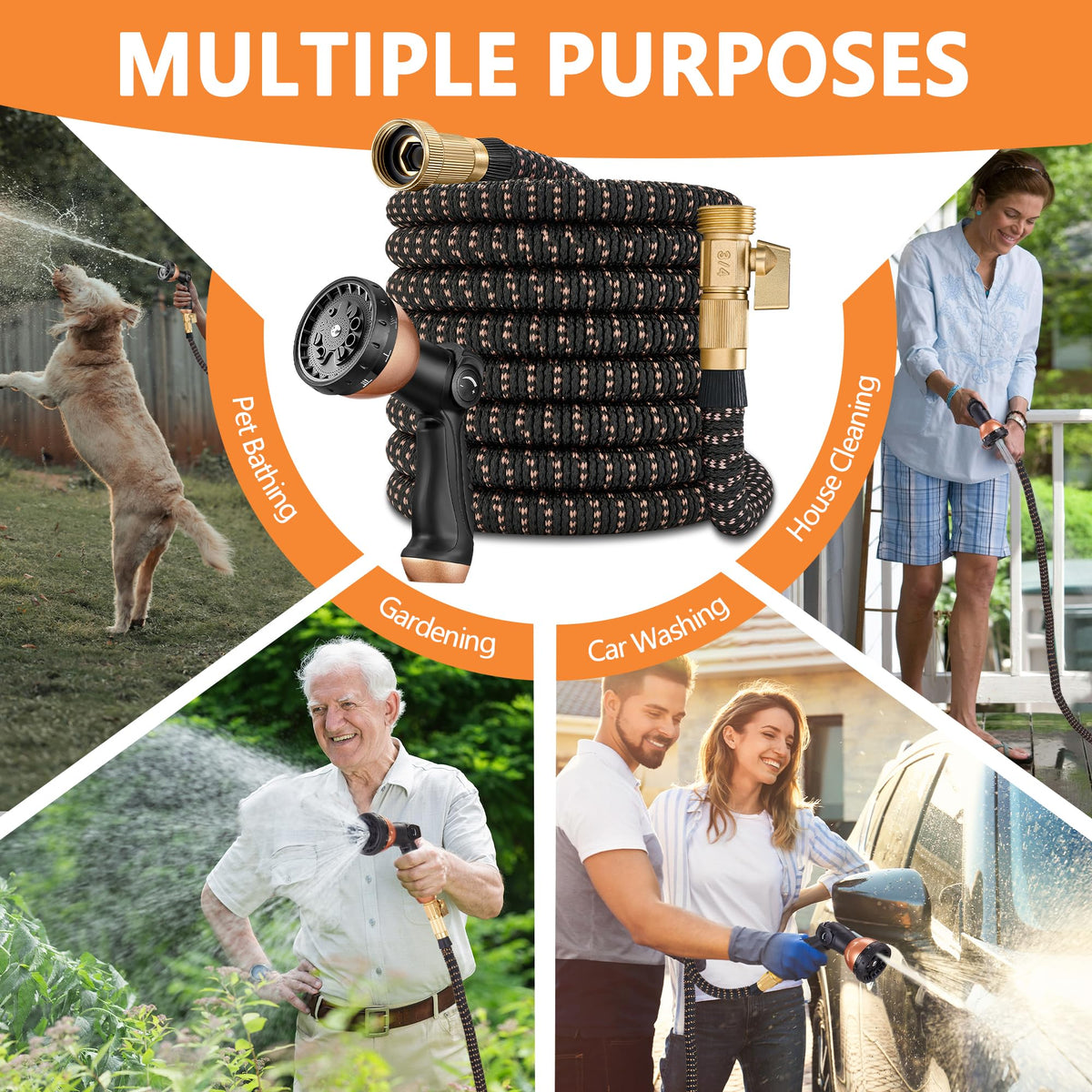 50 Foot Garden Hose – 2026 Upgarded Expandable Garden Hose w/10 Pattern Spray Nozzle, 650psi Brass 3/4” Fittings – Lightweight, Durable, Kink-Free, Retractable Water Hoses for Gardening(Black Gold) 🍁 All In One Marketplace Canada