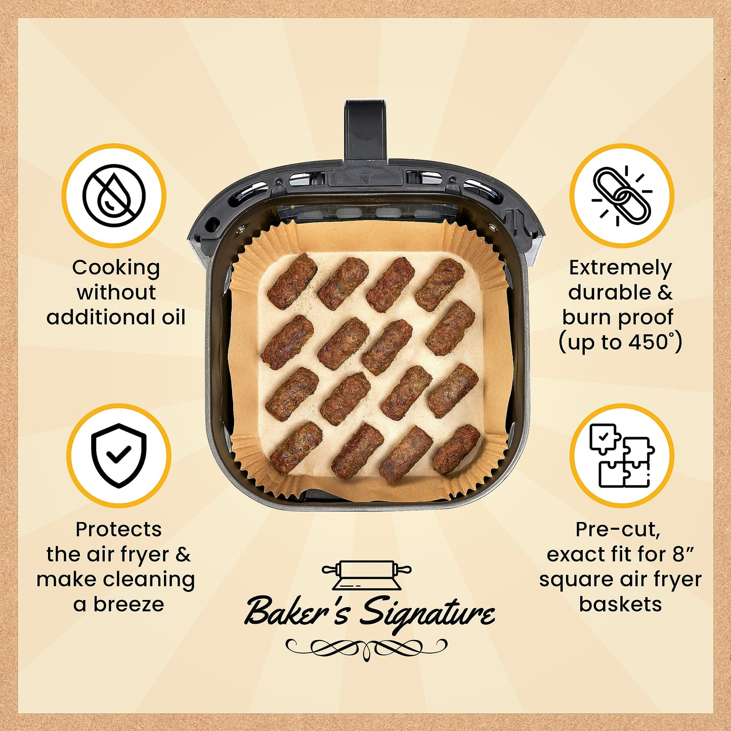Air Fryer Liners, 125Pcs Disposable Parchment Paper Liners – Non-Stick and Oil Proof for Easy Cleanup – 8” Square for 5-8 qt Basket by Baker's Signature 🍁 All In One Marketplace Canada