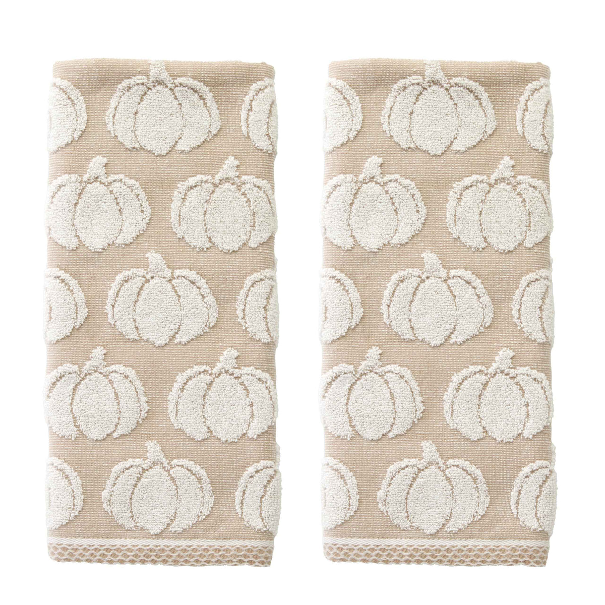 SKL Home Pumpkin Hand Towel 2pc Set for Bath/Kitchen/Bar & Gift, Tan