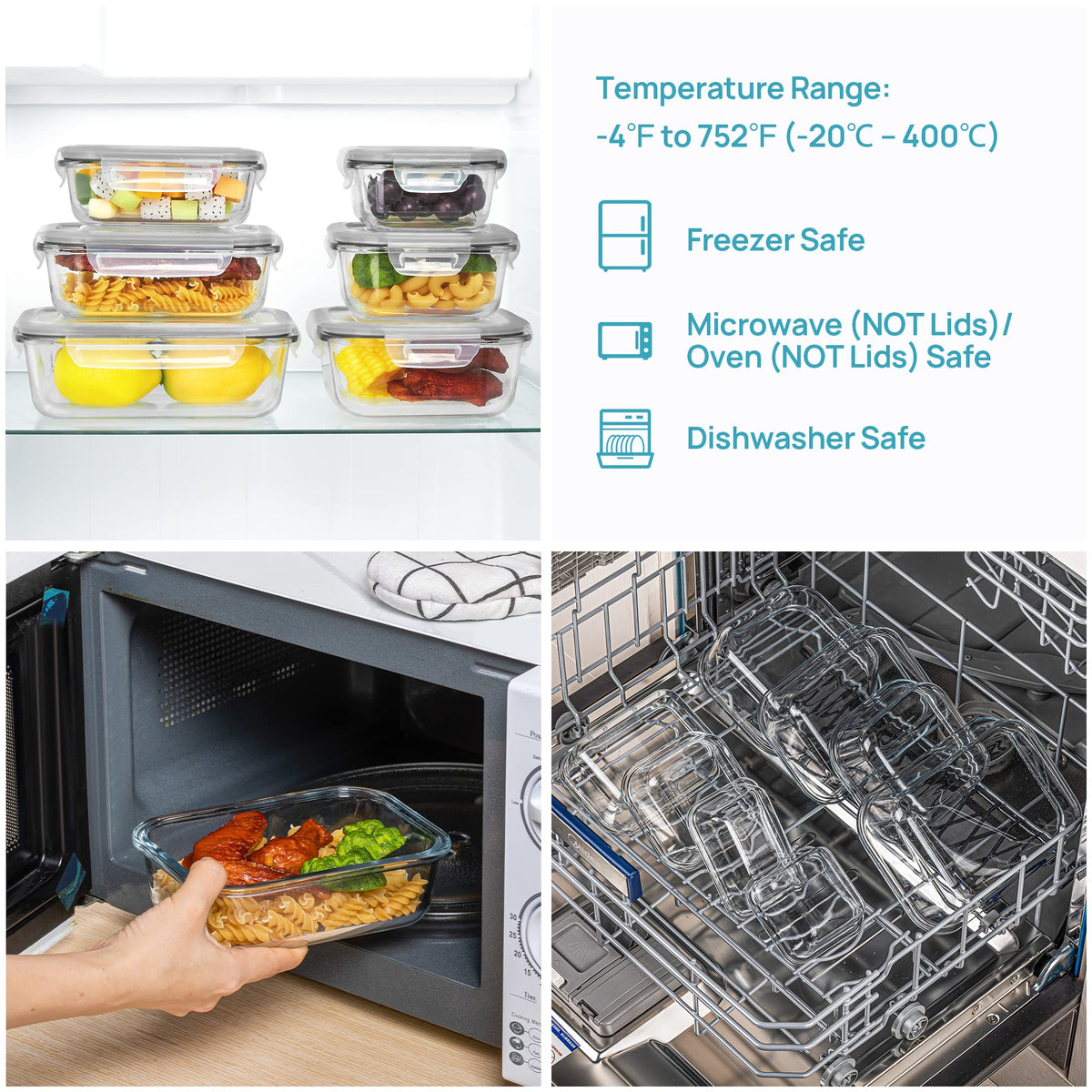 Vtopmart 8 Pack Glass Container Food Storage, Meal Prep Containers with Airtight Lids for Leftover, On-the-go, Safe for Microwave, Oven, Freezer and Dishwasher, Grey 🍁 All In One Marketplace Canada