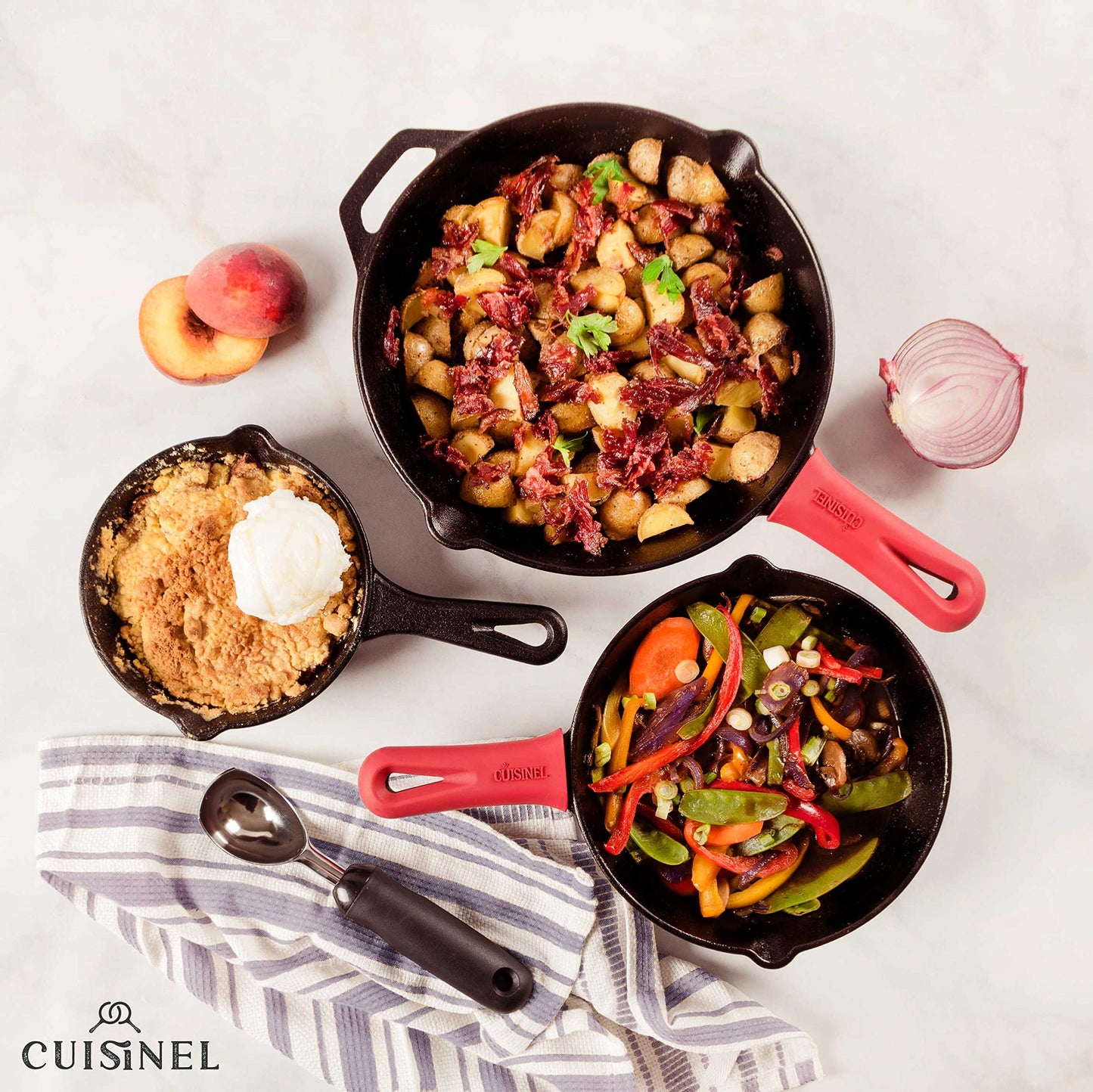 Cast Iron Skillet Set - 8" + 10" + 12"-Inch Pre-Seasoned Frying Pans + Silicone Handle Grip Covers - Indoor/Outdoor, Oven, Grill, Stovetop, BBQ, Fire and Induction Safe Kitchen and Camping Cookware 🍁 All In One Marketplace Canada
