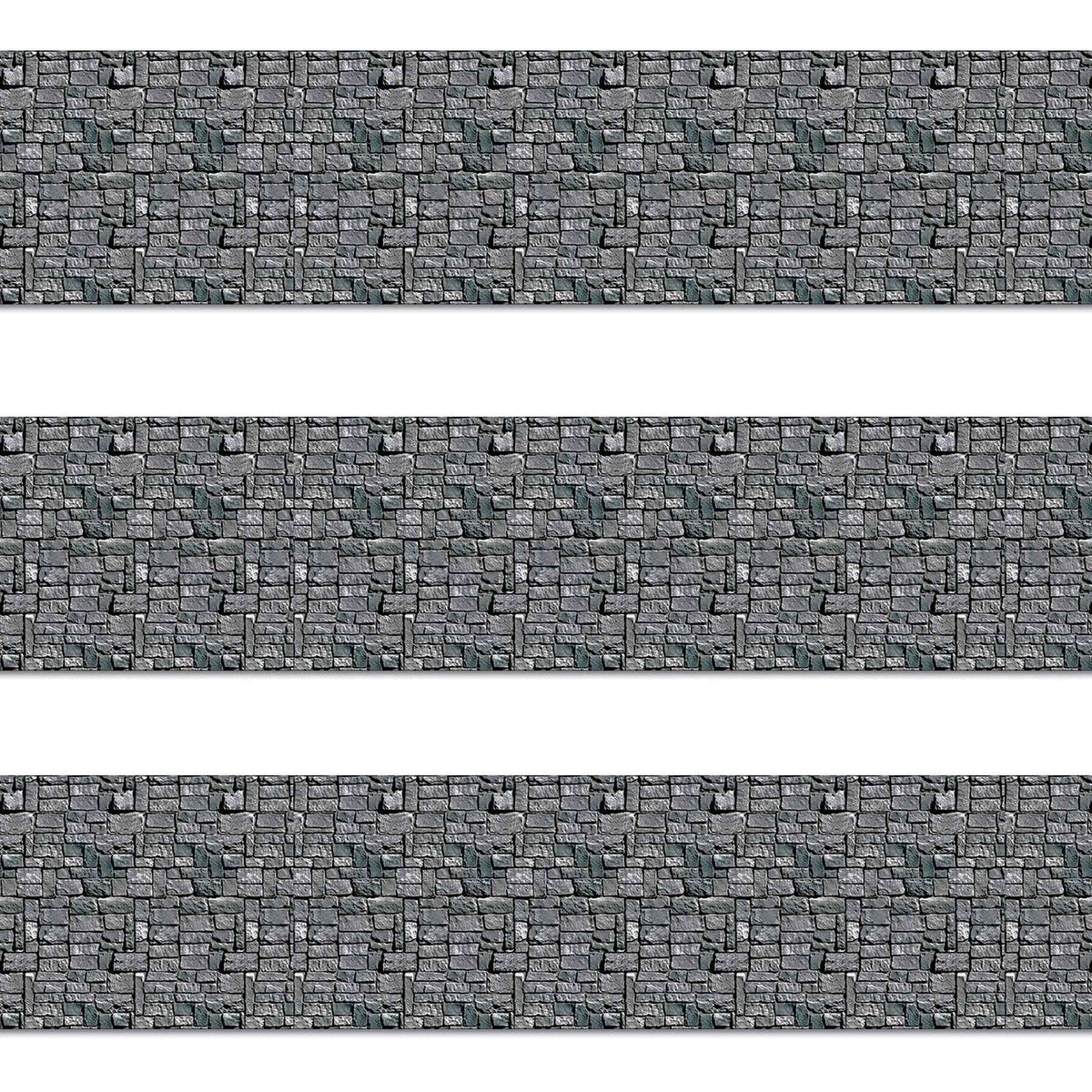 Beistle Stone Wall Backdrop 3-Count – Extra Large 4' x 30' Plastic Medieval Wall Decorations for Halloween Parties, Castle-Themed Events, Haunted Houses, Fantasy Photo Backgrounds