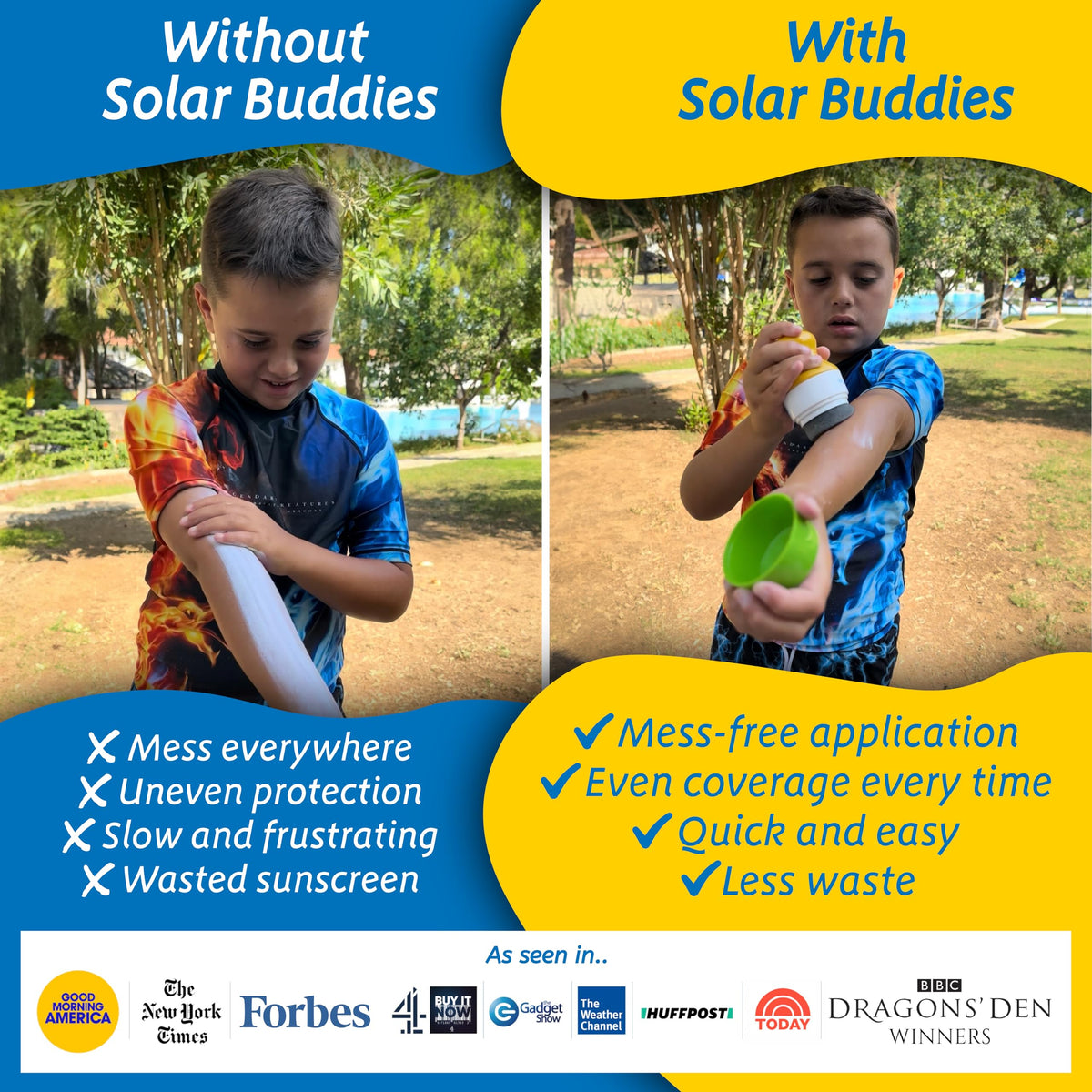 Solar Buddies Sunscreen Applicator - Green & Blue Duo - Refillable Roll on Sponge Sunscreen, Suncream & Lotion Applicator For Kids, Adults & Families - Holds 100ml, Perfect Size for Travel 🍁 All In One Marketplace Canada