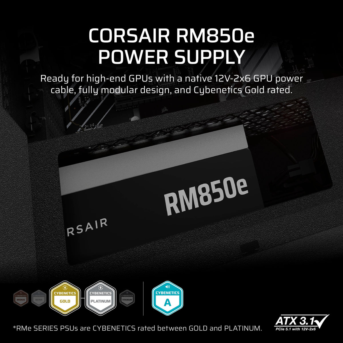 CORSAIR RM850e (2025) Fully Modular Low-Noise ATX Power Supply with 12V-2x6 Cable – ATX 3.1 & PCIe 5.1 Compliant, Cybenetics Gold Efficiency, 105°C-Rated Capacitors, Modern Standby Mode – Black 🍁 All In One Marketplace Canada