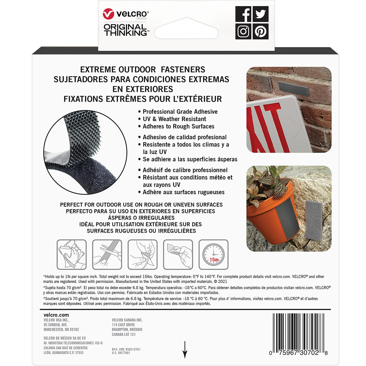 VELCRO Brand Extreme Outdoor Mounting Tape | 20Ft x 1 In, Holds 15 lbs | Strong Heavy Duty Stick on Adhesive | Mount on Brick, Concrete for Hanging, 30702 🍁 All In One Marketplace Canada