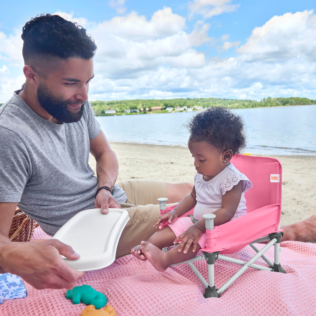 Bright Starts Pop 'N Sit Portable Booster, Indoor/Outdoor Use, Floor Seat with Feeding Tray, Pink, 6 Mos - 3 Yrs 🍁 All In One Marketplace Canada