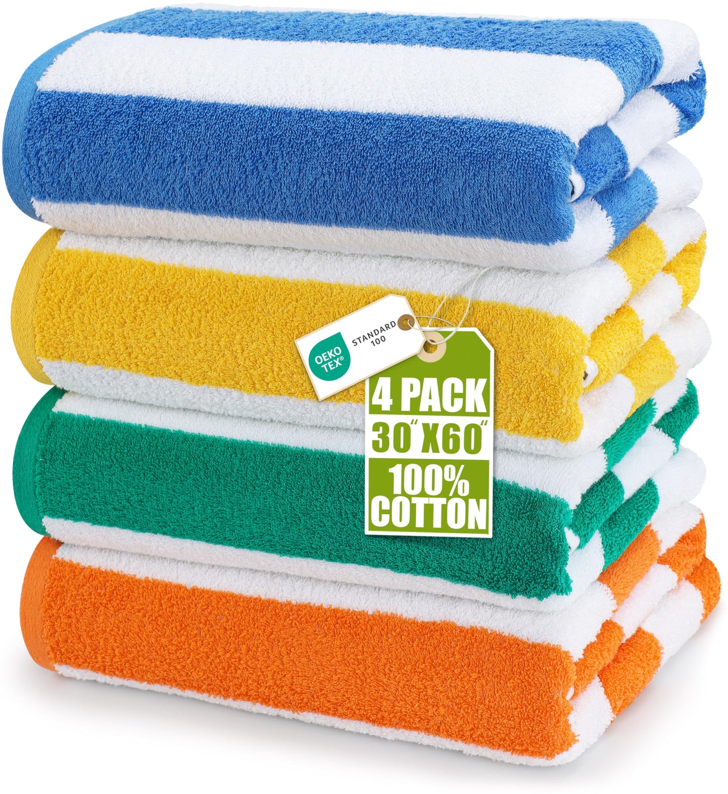 Utopia Towels 4 Pack Cabana Stripe Beach Towels (30x60 inches) - 100% Ring Spun Cotton Large Pool Towels, Soft and Quick Dry Swim Towels (Blue, Green, Orange & Yellow) 🍁 All In One Marketplace Canada