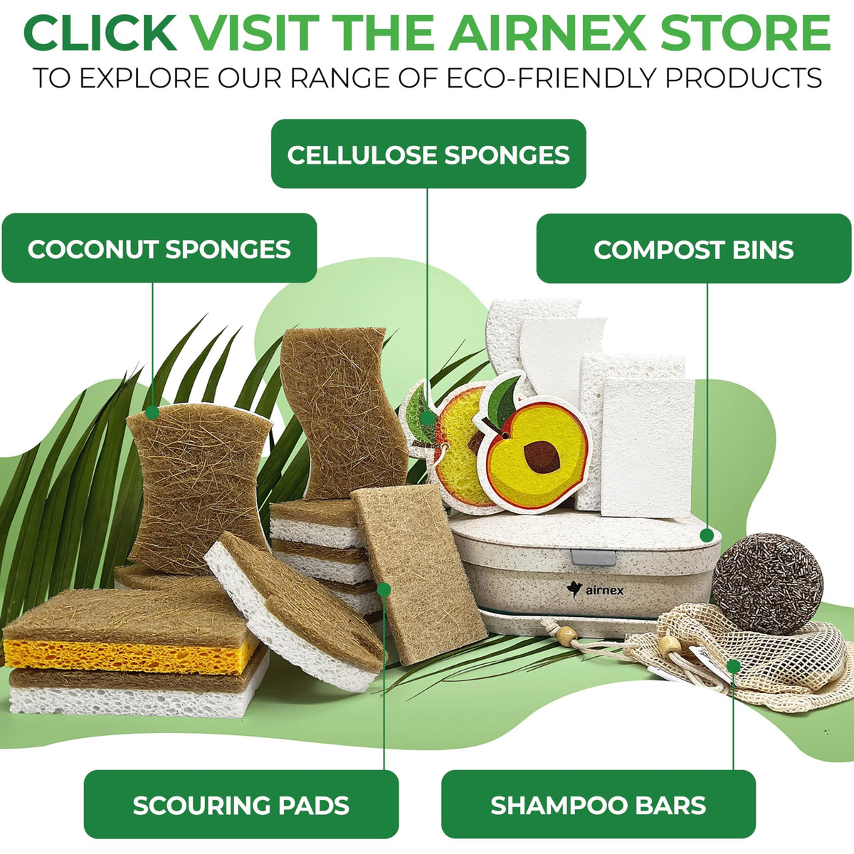 AIRNEX 12 Pack Natural Sponges for Dishes - Biodegradable Sponges for Kitchen - Plant Based Cellulose & Coconut Natural Dish Sponge - Non Toxic Eco Friendly Sponges, Non Scratch Kitchen Scrubber 🍁 All In One Marketplace Canada