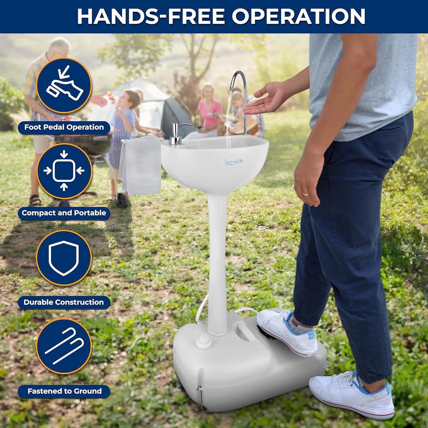 SereneLife, Portable Sink, Camping Hand Wash Basin with Water Tank and Rolling Wheels, Perfect for Indoor and Outdoor Use, Events, Worksites and More 🍁 All In One Marketplace Canada