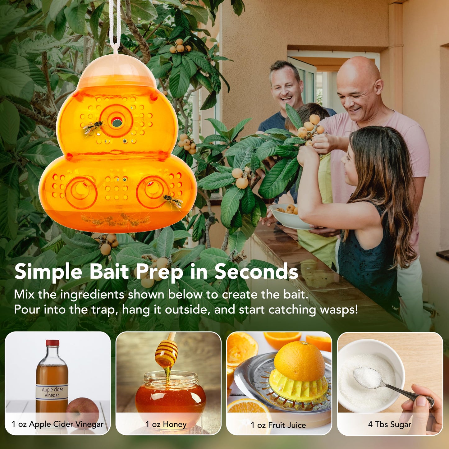 Aspectek Yellow Wasp Trap, 2 Pack, Outdoor Hanging Hornet, Yellow Jacket and Fly Catcher for Yard and Patio, Reusable, Easy Fill, Leak-Proof, Protect Garden, Patio, BBQ, Apple, Pear Trees, Berries 🍁 All In One Marketplace Canada