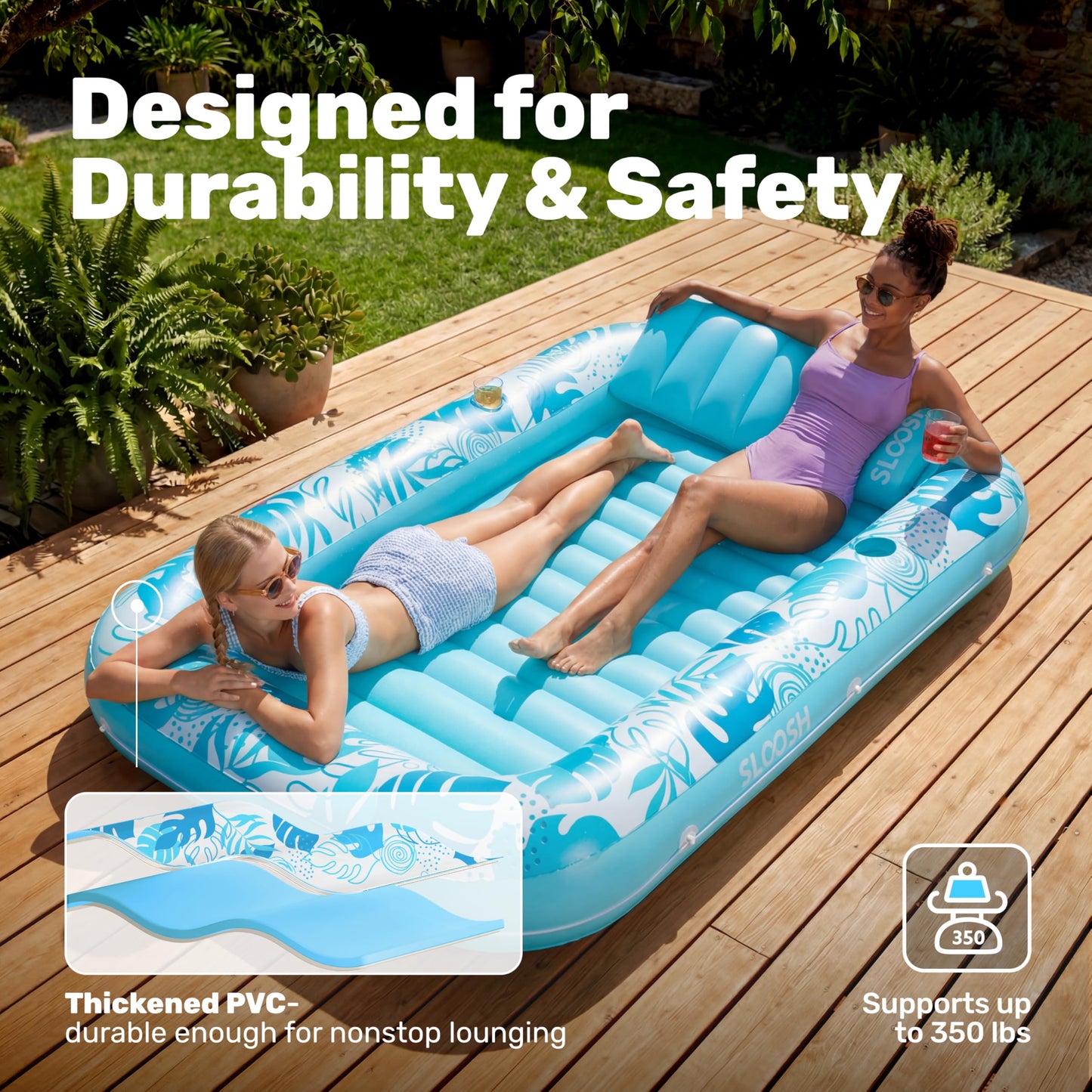 Sloosh Inflatable Tanning Pool Lounger Float-XL, 85" x 57" Extra Large Suntan Sun Tan tub for Adults, Bed Blow up, Raft Lounge Floatie, XL-Blue 🍁 All In One Marketplace Canada