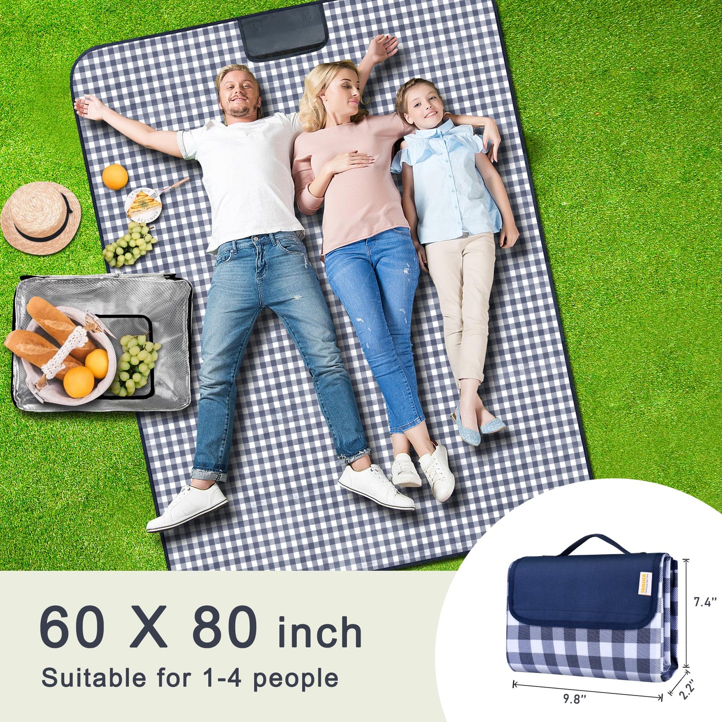 SAMSIER Large Outdoor Picnic Blankets Waterproof Foldable, Beach Blanket Sandproof Portable, Cute Picnic Mat Washable (Navy Blue, 60"×80") 🍁 All In One Marketplace Canada