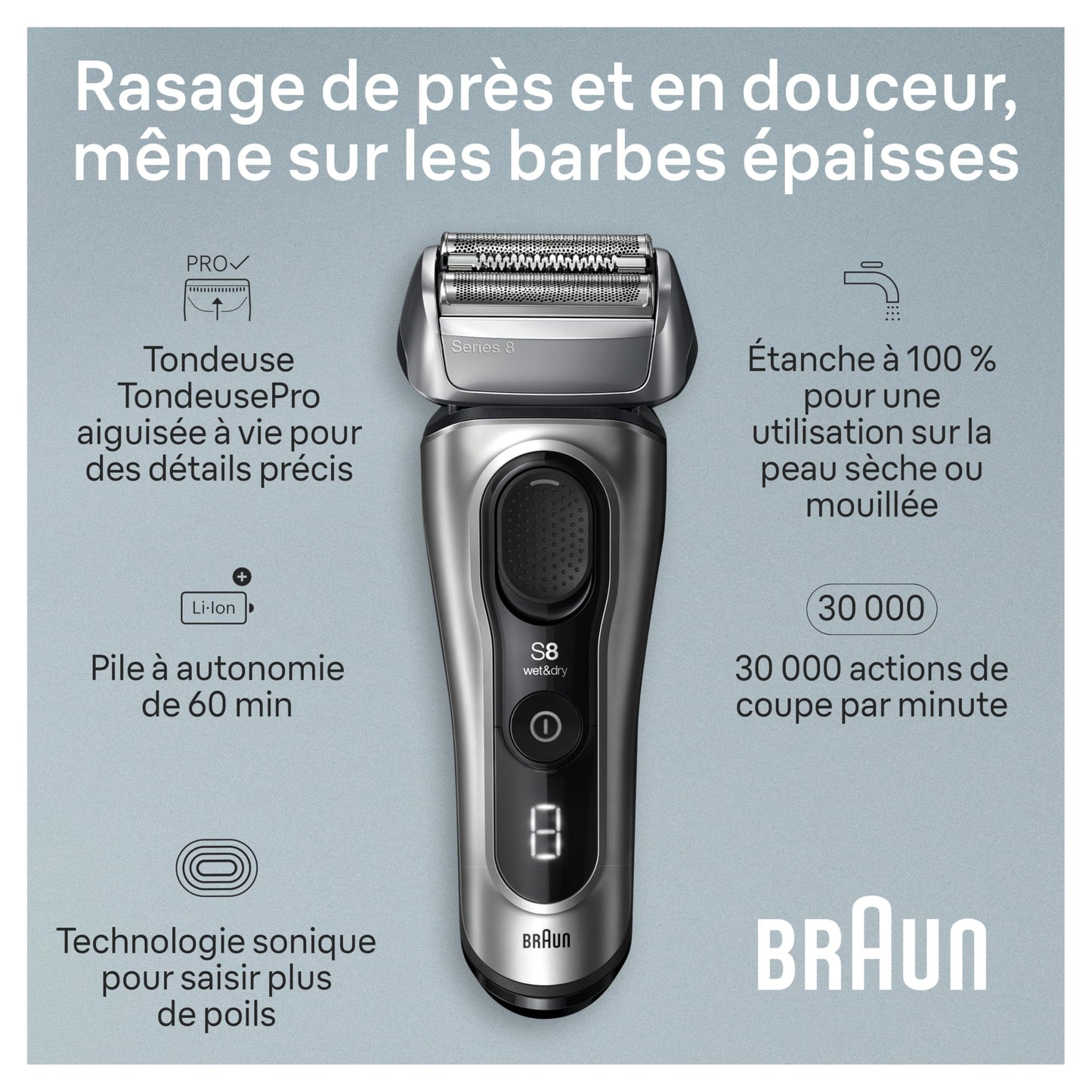 Braun Series 8 Electric Shaver for Men with Precision Long Hair Trimmer, Wet and Dry Electric Razor with Charging Stand and Travel Case, 8517s Galvano Silver 🍁 All In One Marketplace Canada