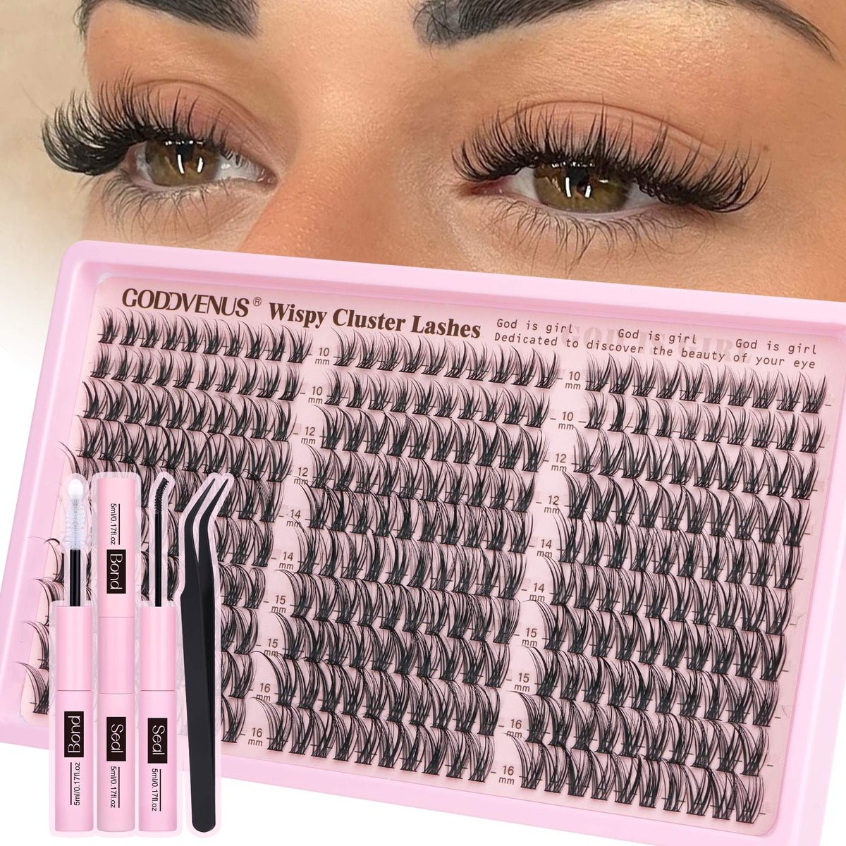 Goddvenus Cluster Lashes Kit Wispy Natural 300pcs Eyelashes Clusters 10-16mm DIY Eyelash Extensions Kit C Curl Individual Lashes for DIY Lash Extension 🍁 All In One Marketplace Canada