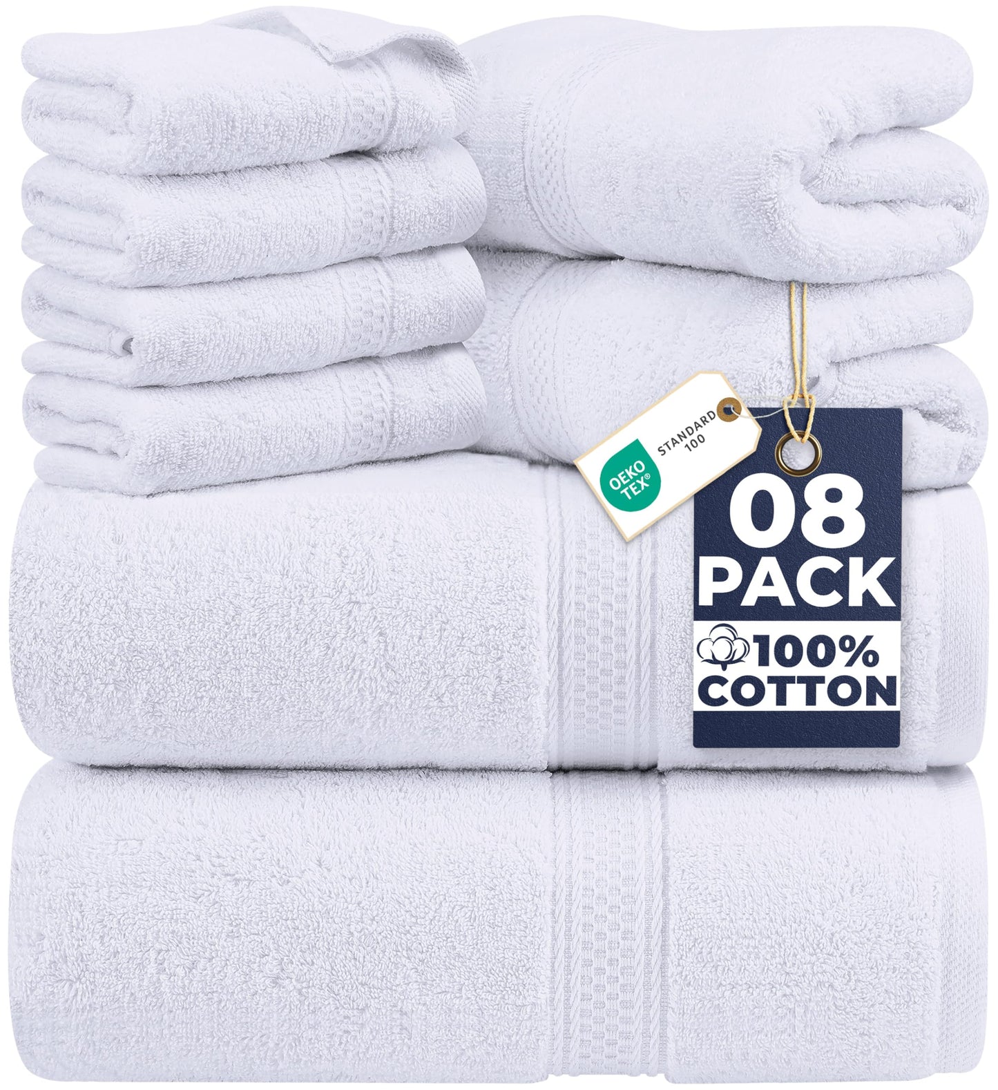 Utopia Towels 8 Piece Premium Towel Set, 2 Bath, 2 Hand, and 4 Wash Cloths, 600 GSM 100% Ring Spun Cotton Highly Absorbent Towels for Bathroom, Gym, Hotel, and Spa, White 🍁 All In One Marketplace Canada