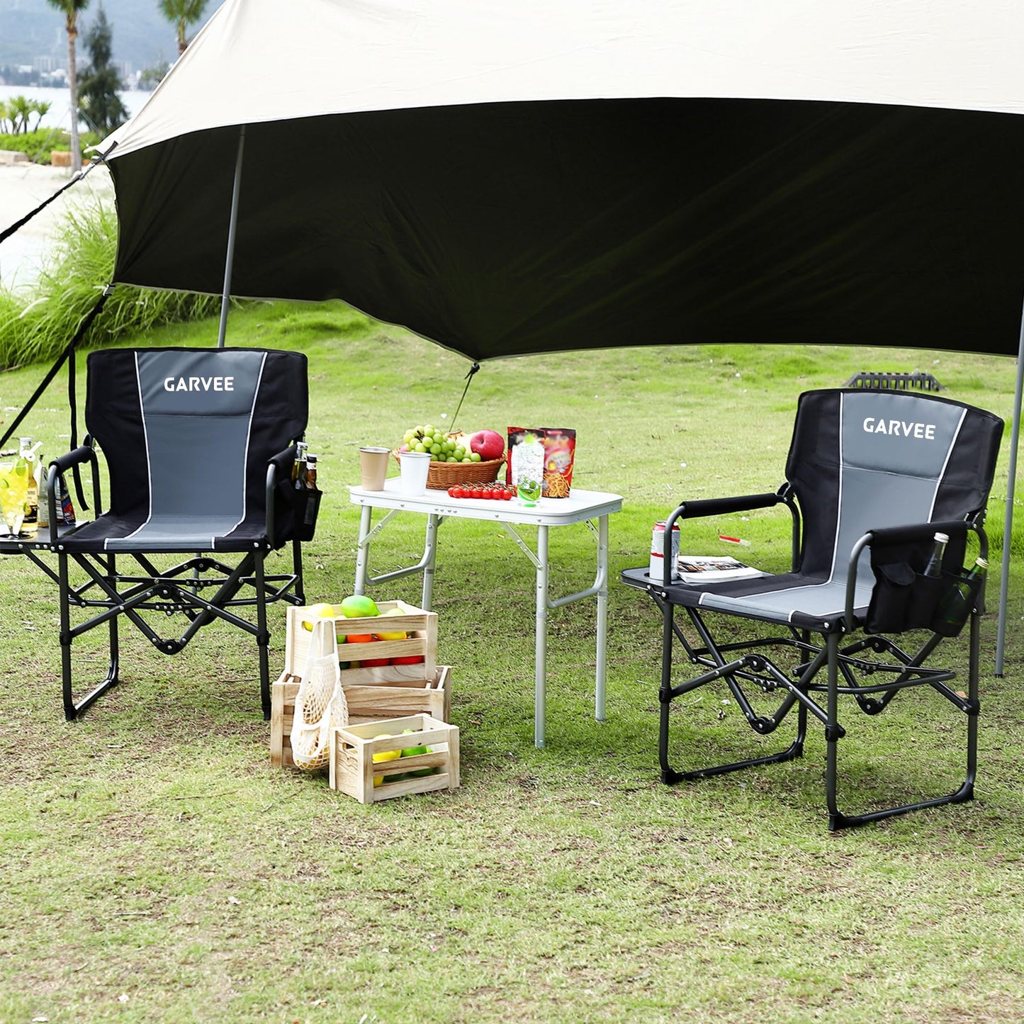 GarveeLife Oversized Camping Chair w/Side Table & Pocket,Outdoors, Black 🍁 All In One Marketplace Canada