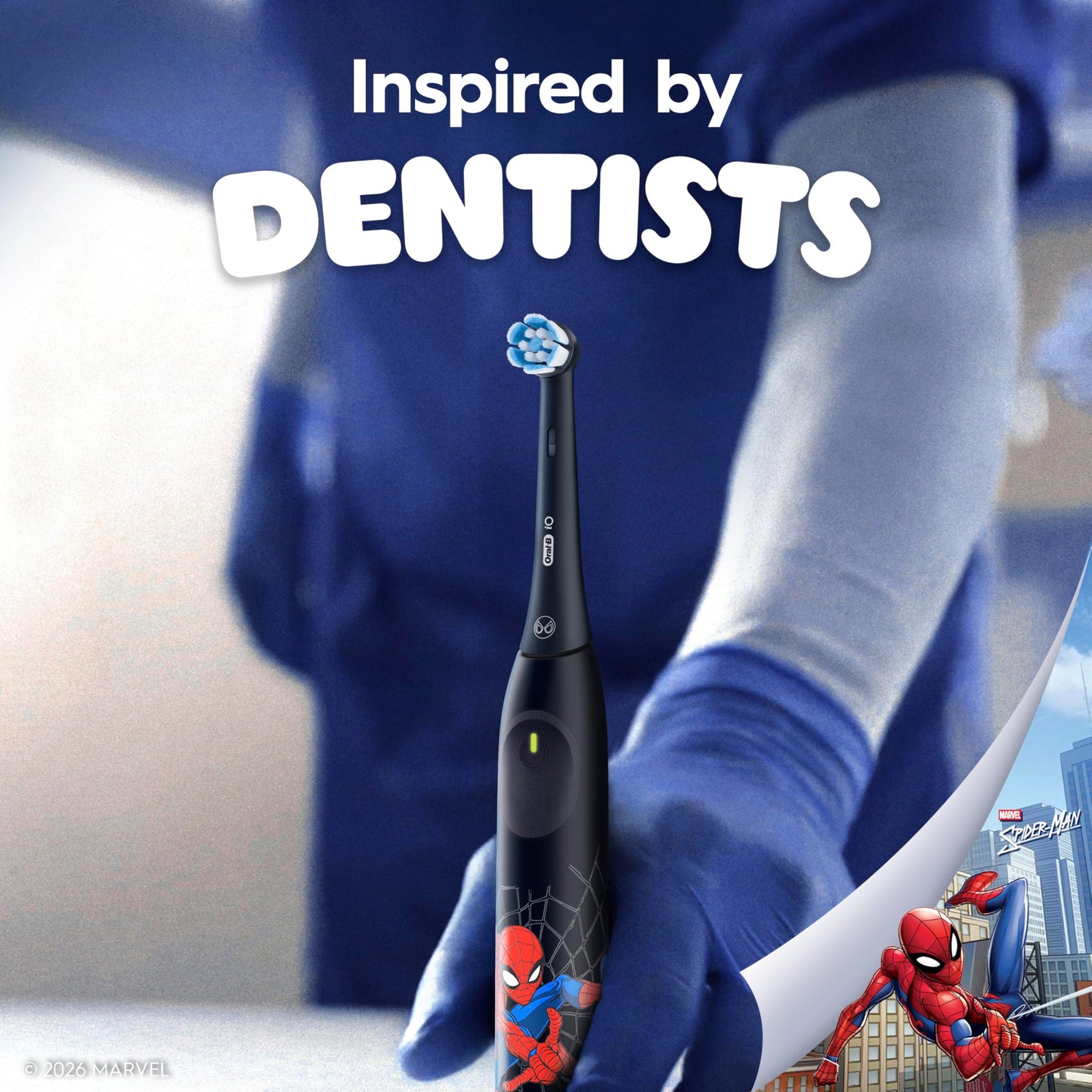 Oral-B iO Kids Limited Rechargeable Electric Powered Toothbrush, Spiderman with 1 Gentle Care Brush Head - Automatic Pressure Sensor to Protect Gums - 3 Cleaning Settings - 2 Min Music Timer - Travel Case - 28 Day Battery Life