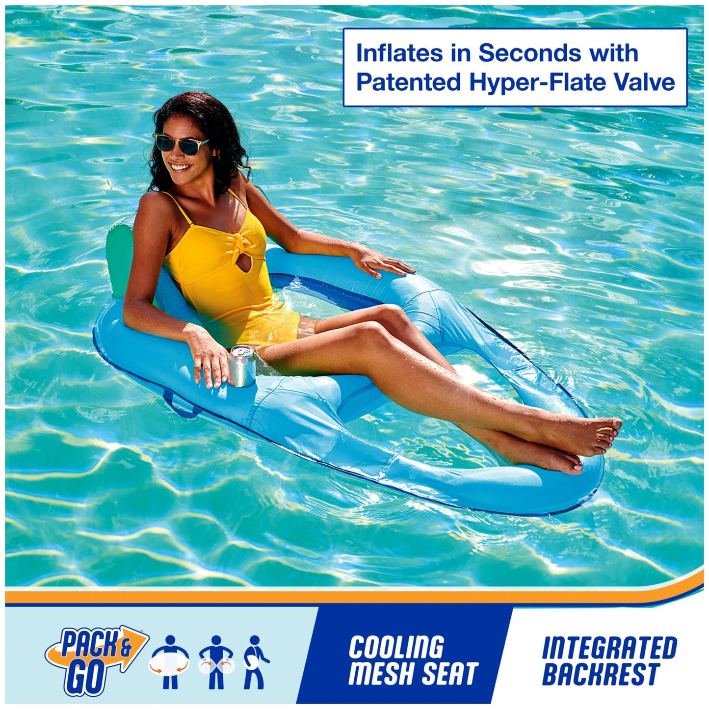 SwimWays Spring Float Premium Recliner Pool Lounger, Inflatable Pool Floats Adult with Fast Inflation for Ages 15 & Up, Sky Blue 🍁 All In One Marketplace Canada