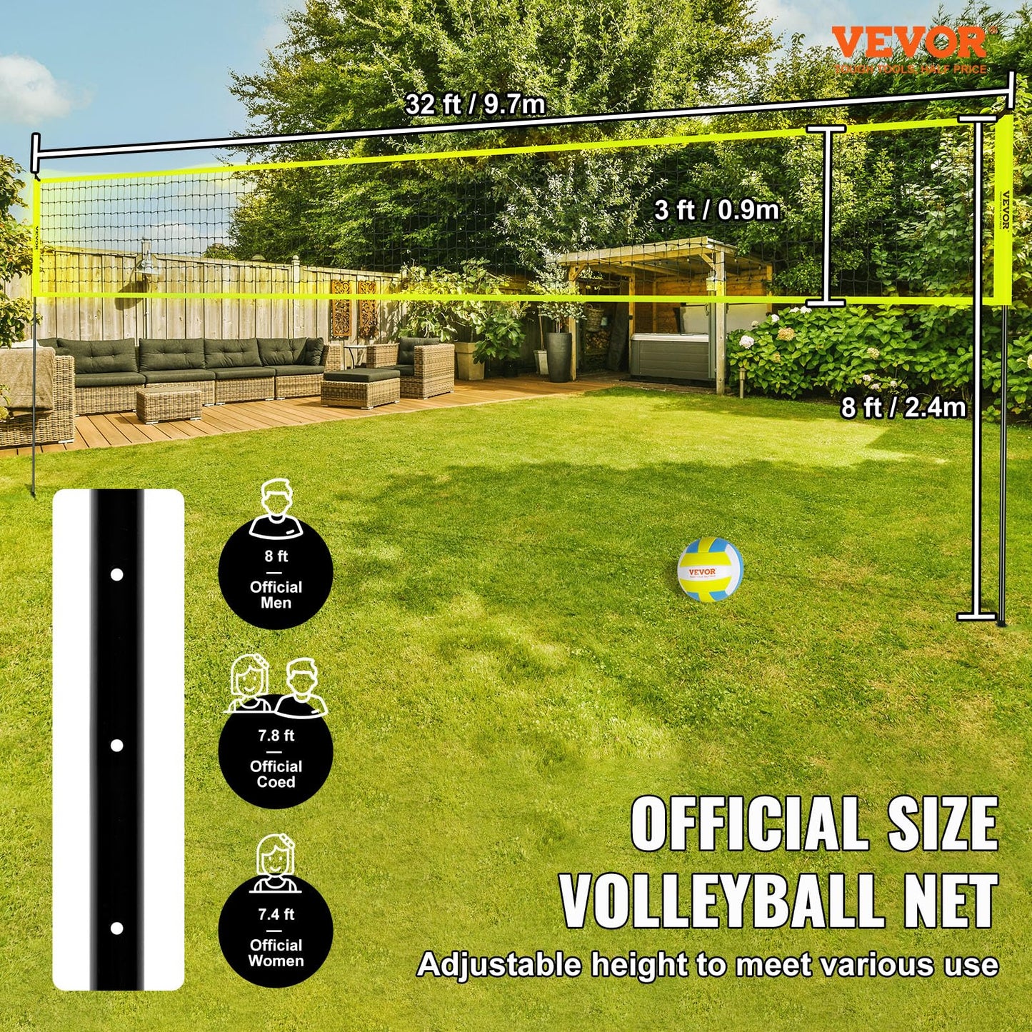 VEVOR Outdoor Portable Volleyball Net System, Adjustable Height Steel Poles, Professional Volleyball Set with PVC Volleyball, Pump, Carrying Bag, Heavy Duty Volleyball Net for Backyard, Beach, Lawn 🍁 All In One Marketplace Canada