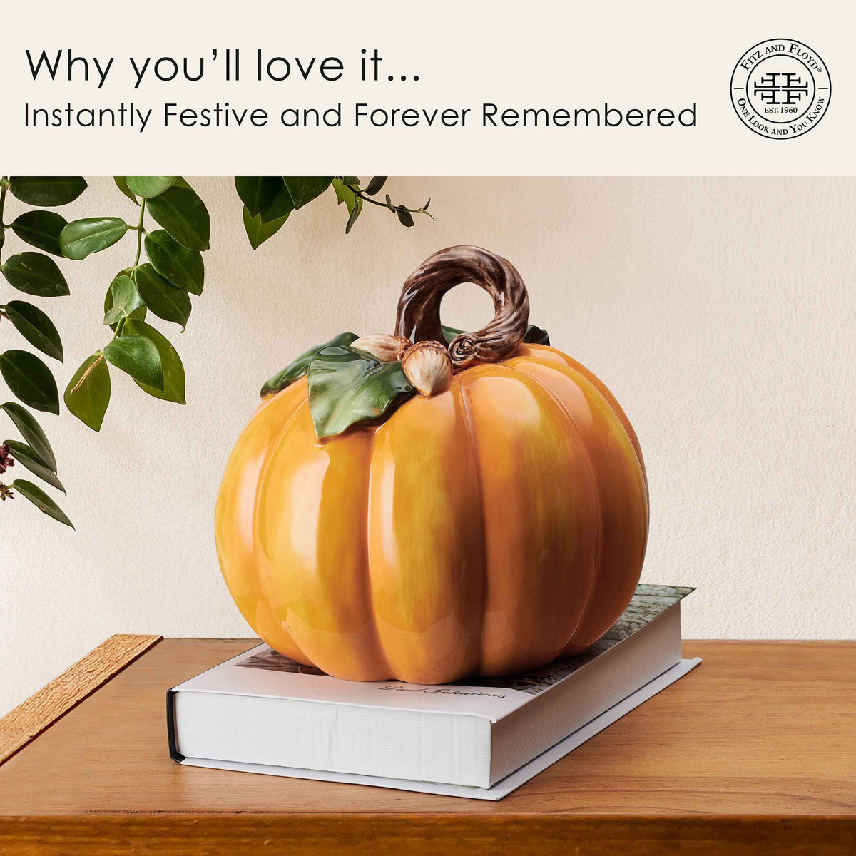 Fitz and Floyd Harvest Halloween Pumpkin Ceramic Figurine, 7.5 inch