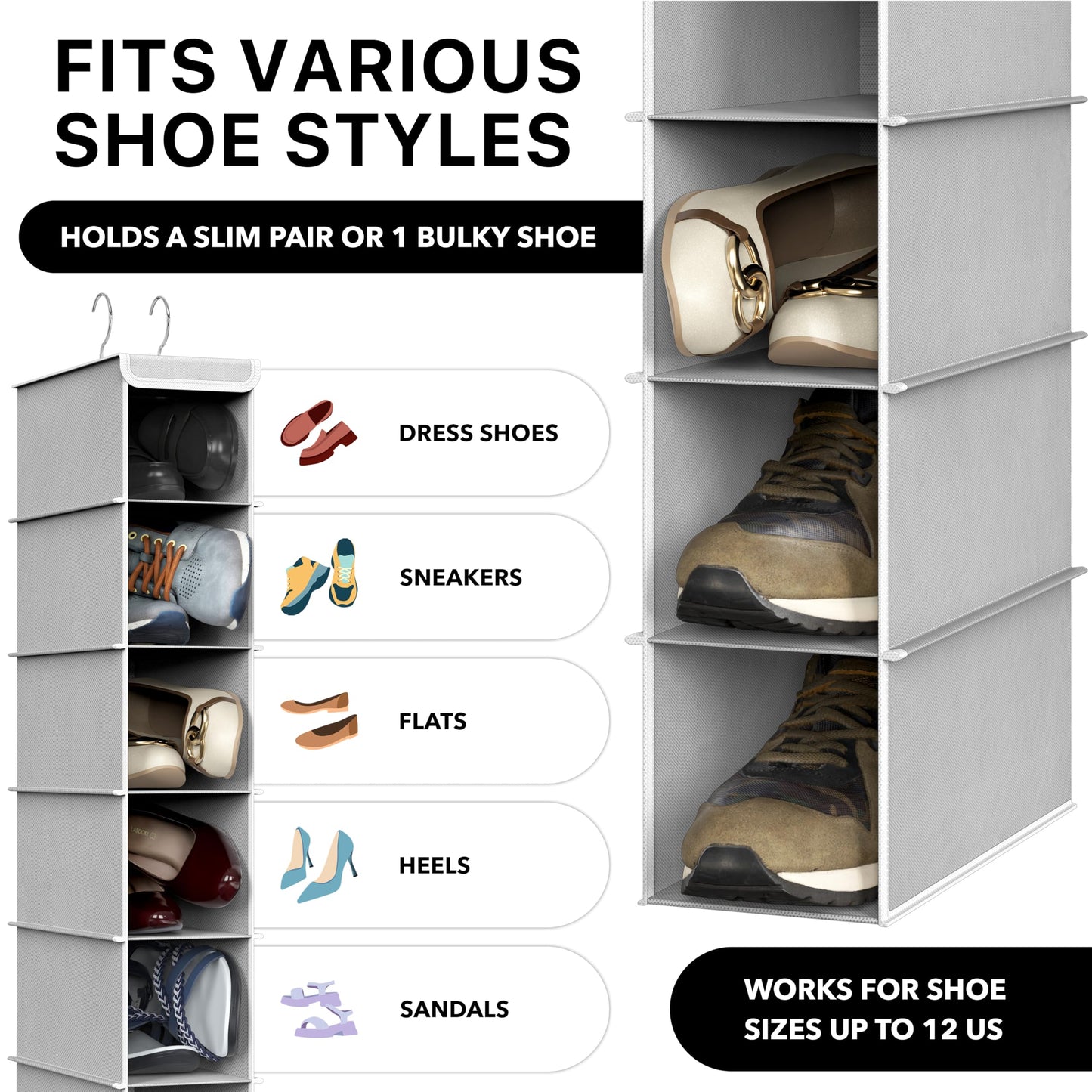 SimpleHouseware 10 Shelves Hanging Shoes Organizer Holder for Closet, Grey 🍁 All In One Marketplace Canada