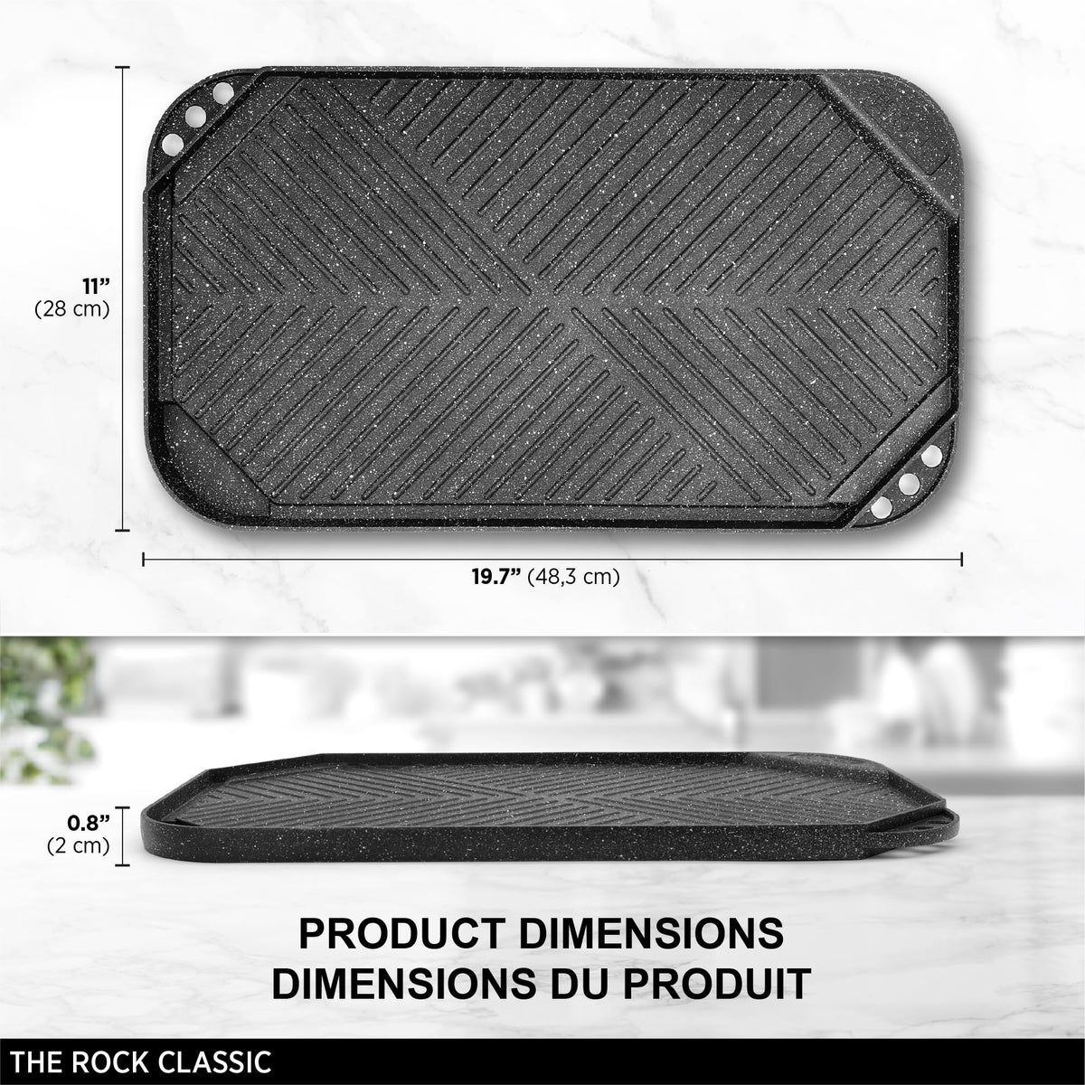 Starfrit The Rock 50x28cm (19.7" x 11") Non-Stick Reversible Grill & Griddle - Durable Forged Aluminum - Oven Safe - PFOA Free - Easy to Clean - Black 🍁 All In One Marketplace Canada