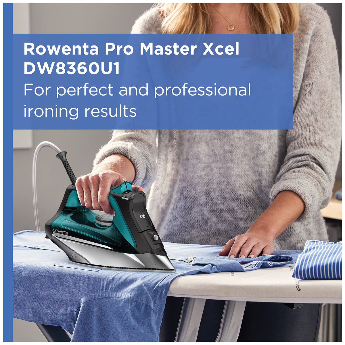 Rowenta Pro Master Stainless Steel Soleplate Steam Iron for Clothes, 1775 Watts, 210 g/min, 400 Microsteam Holes, Anti-Drip, Auto Shutoff, Powerful Steam, DW8360, Black & Blue 🍁 All In One Marketplace Canada