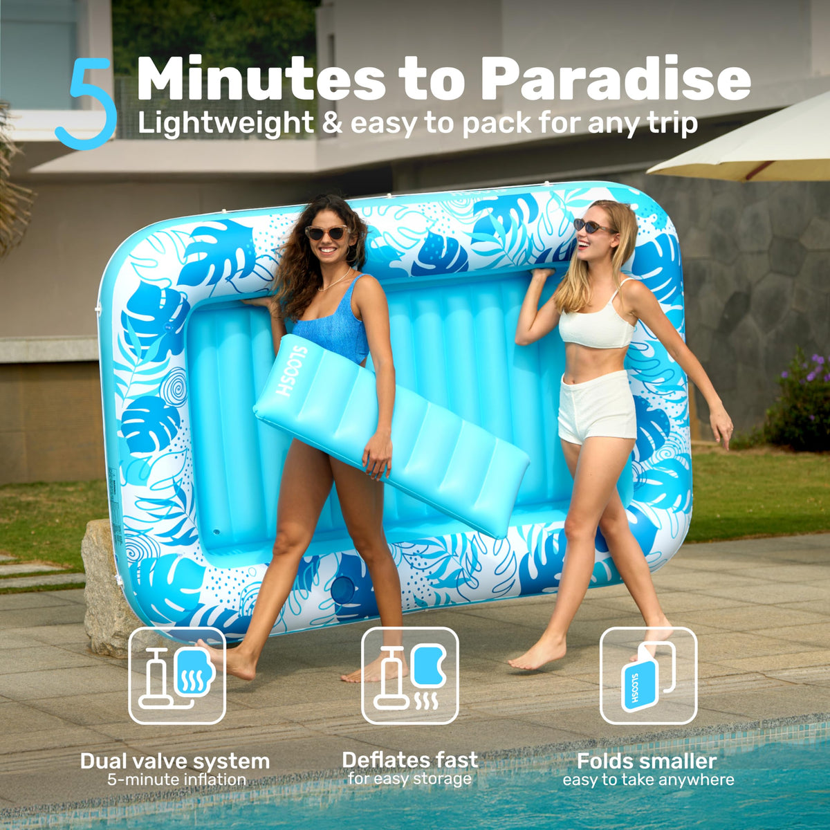 Sloosh Inflatable Tanning Pool Lounger Float-XL, 85" x 57" Extra Large Suntan Sun Tan tub for Adults, Bed Blow up, Raft Lounge Floatie, XL-Blue 🍁 All In One Marketplace Canada