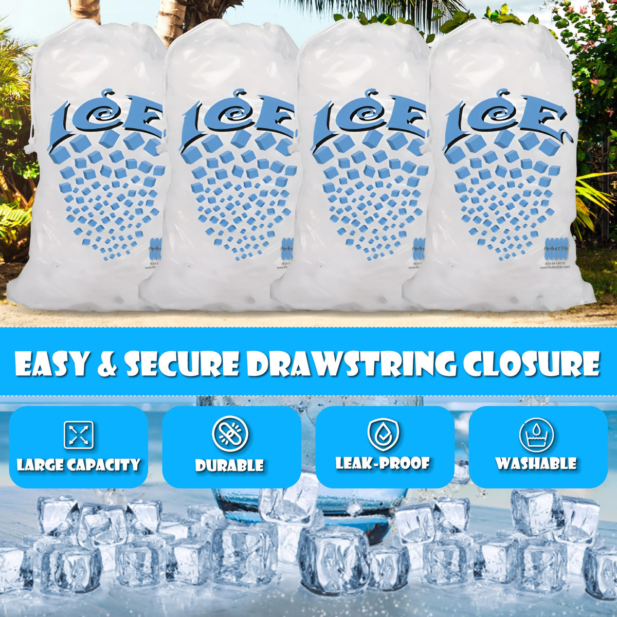 Concession Essentials 8 lb Drawstring Ice Bags – Pack of 100 | Durable Heavy-Duty Plastic Ice Storage Bags with Secure Drawstring Closure | Perfect for Ice Packaging, Parties, Camping, and Commercial 🍁 All In One Marketplace Canada