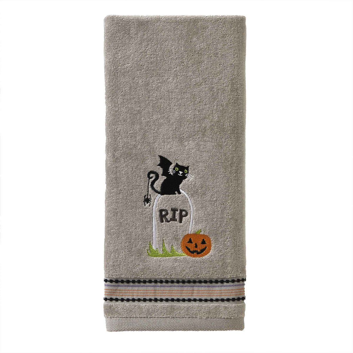 SKL Home Halloween Graveyard Cat Hand Towel 2pc Set for Bath/Kitchen/Bar & Gift, Gray