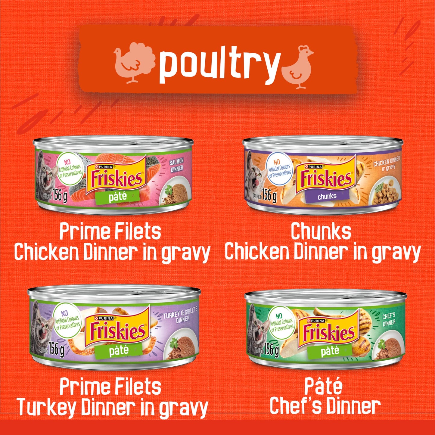 Friskies Poultry Wet Cat Food, Variety Pack 4 Flavours - 156 g Can (32 Pack) 🍁 All In One Marketplace Canada