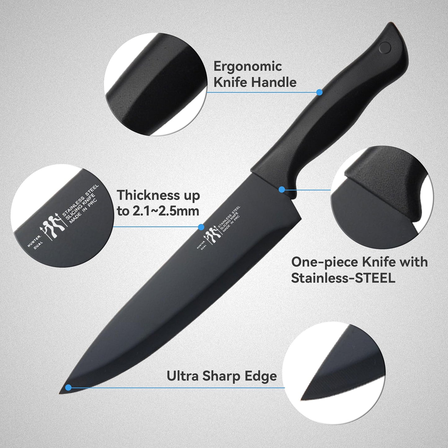 HUNTER.DUAL Knife Set, Dishwasher Safe Kitchen Knife Set with Block, 15 Pcs Black Kitchen Knife Sets with Block Self Sharpening, 6 Steak Knives, Black 🍁 All In One Marketplace Canada