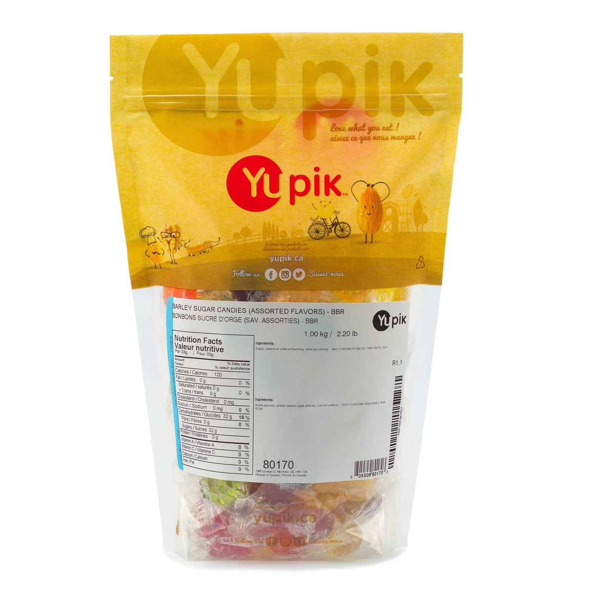 Yupik Assorted Barley Sugar Candies, 1 kg, 6 Count, Gluten-Free, Fat-Free , Individually Wrapped Hard Candies, Perfect for Snacking, Gifting & Halloween Treats