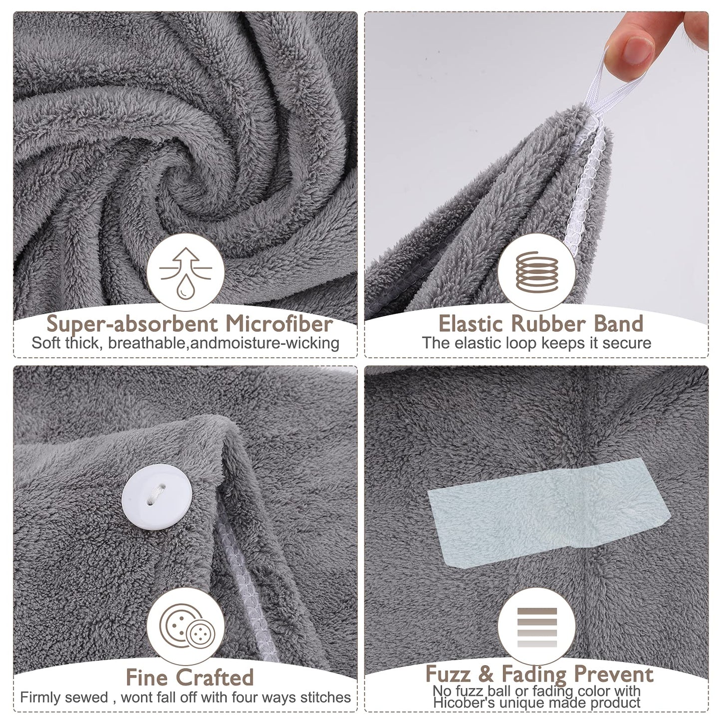 3 Pack Microfiber Hair Towel BEoffer Super Absorbent Hair Wraps for Women Wet Hair, Fast Drying Hair Turban, Hair Caps with Buttons for Drying Curly, Long & Thick Hair Anti Frizz (Gray+Pink+Blue) 🍁 All In One Marketplace Canada