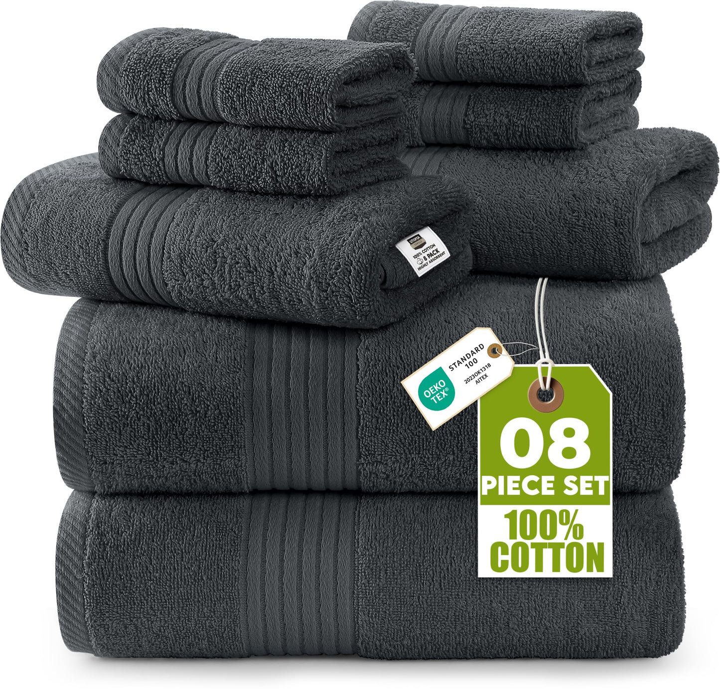 Utopia Towels 8 Piece Premium Towel Set, 2 Bath, 2 Hand, and 4 Washcloths,100% Ring Spun Cotton, Super Soft and Highly Absorbent, Grey 🍁 All In One Marketplace Canada