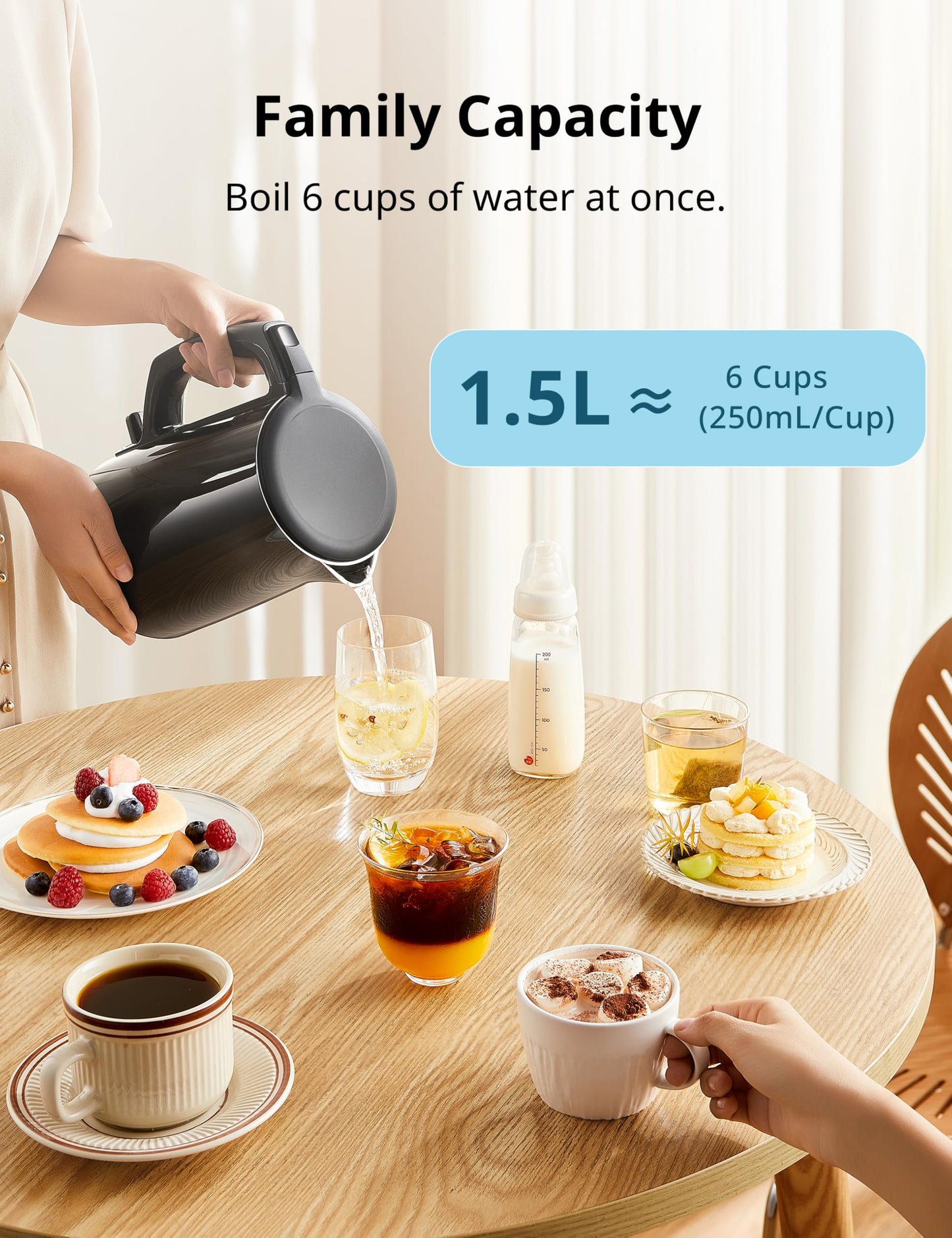COMFEE' Electric Kettle and Tea Kettle, 1.5L Double Wall, Stainless Steel Interior, Lid & Spout, Fast Boil, Auto-Off, and Boil-Dry Protection, 1500W 🍁 All In One Marketplace Canada