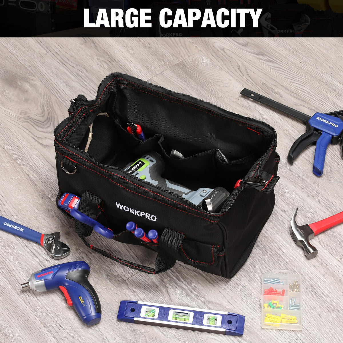 WORKPRO Close Top Wide Mouth Tool Bag Storage Organizer Close Tote, 14" 🍁 All In One Marketplace Canada