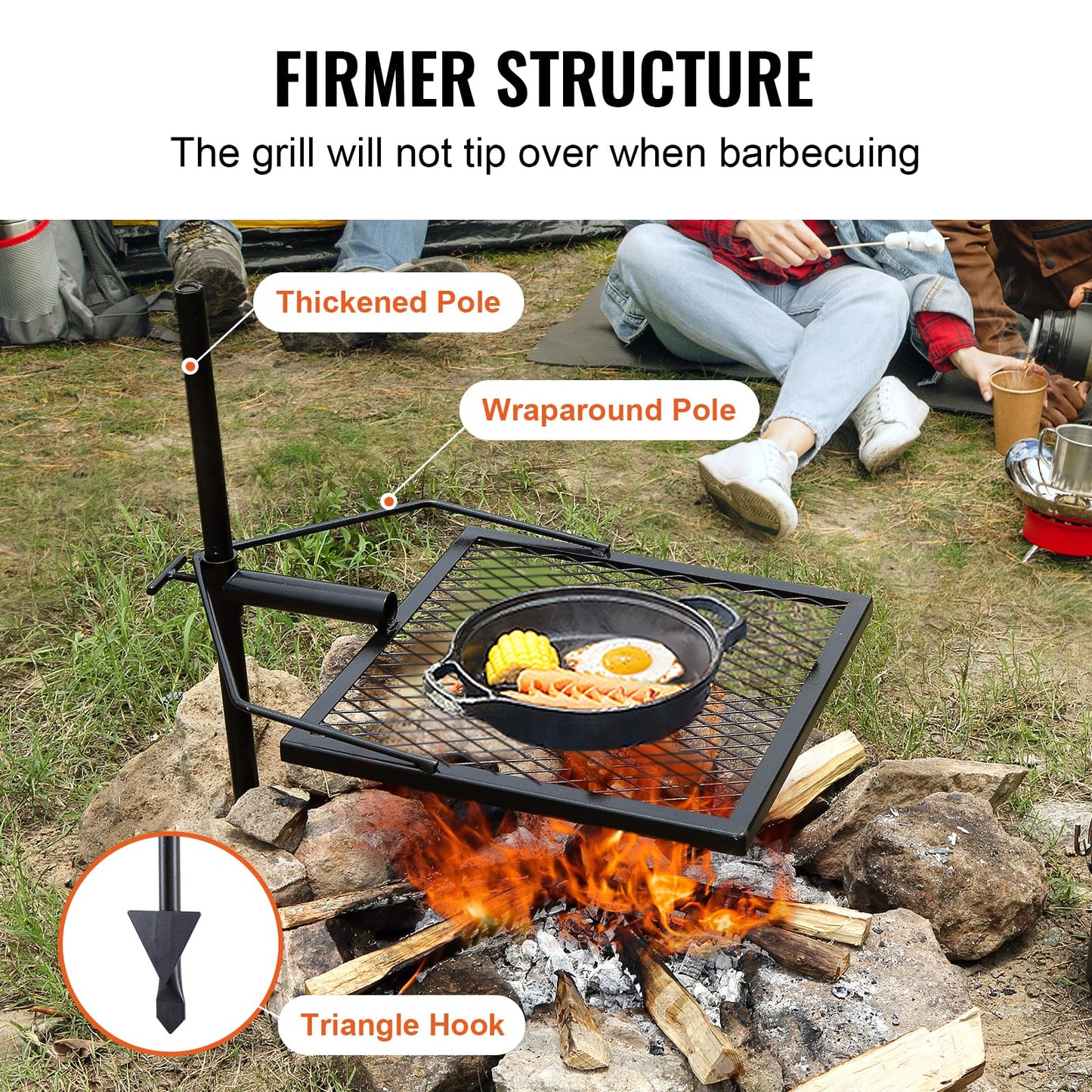 VEVOR Swivel Campfire Grill, Fire Pit Grill Grate, Heavy Duty Steel Grill Grates, 360° Adjustable Open Outdoor Cooking Equipment, Portable Camp Fire Racks for Camping Outdoor BBQ 🍁 All In One Marketplace Canada