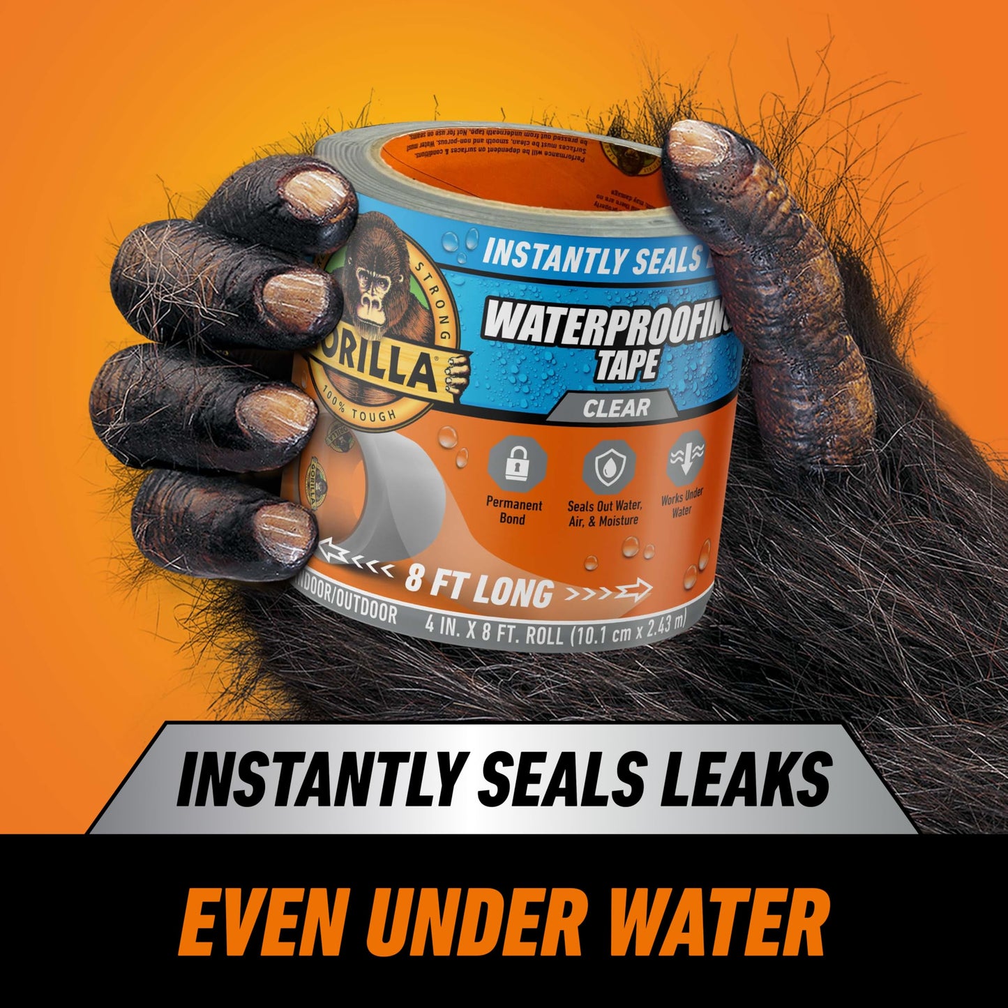 Gorilla Waterproof Patch & Seal Tape, Heavy-Duty, Instantly Seals, Works Underwater, Indoor/Outdoor, Flexible Permanent Bond, 4 in x 8 ft, Clear, 1 Pack 🍁 All In One Marketplace Canada