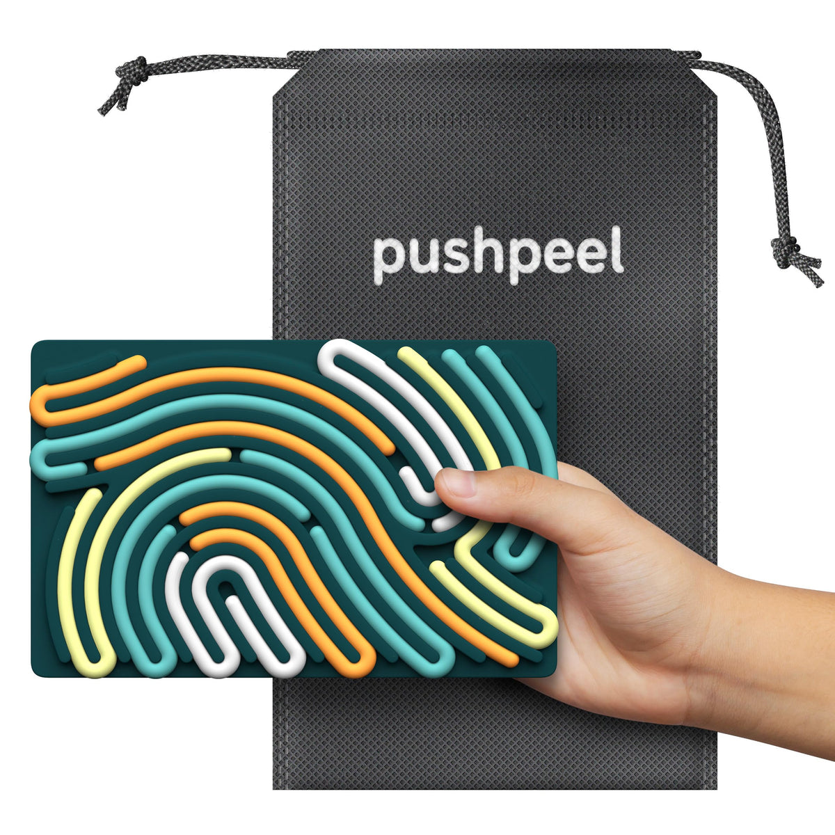 Pushpeel Sensory Activity Board: Silicone Fidget Toy for Calming, Stress, Anxiety, ADHD & Autism | Silent, No Mess | Kids 3+ & Adults | Includes Portable Travel Bag & 11 Strings (Spruce) 🍁 All In One Marketplace Canada