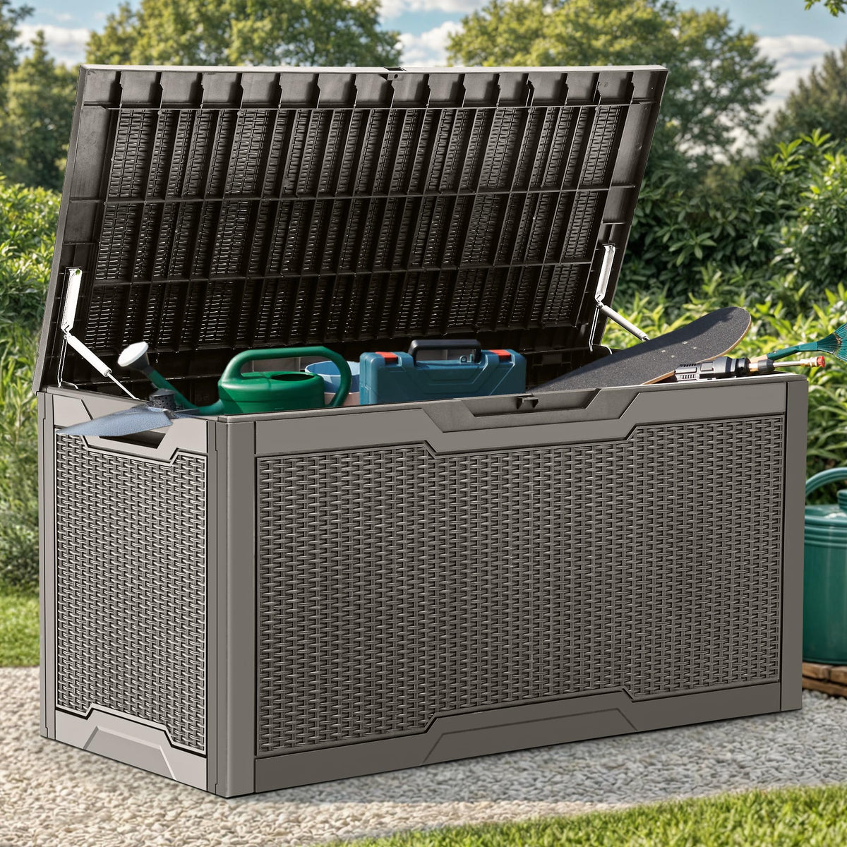 YITAHOME 100 Gallon Large Resin Deck Box Outdoor Storage Boxes for Patio Furniture, Outdoor Cushions, Garden Tools and Pool Supplies-Waterproof,Lockable (Taupe) 🍁 All In One Marketplace Canada