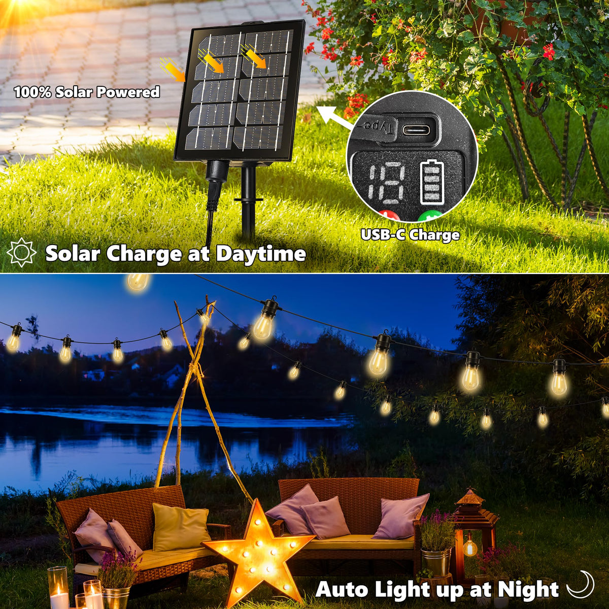 Joomer Solar String Lights Outdoor, 55FT S14, 16+2 Bulbs (2700K,Warm White) 🍁 All In One Marketplace Canada