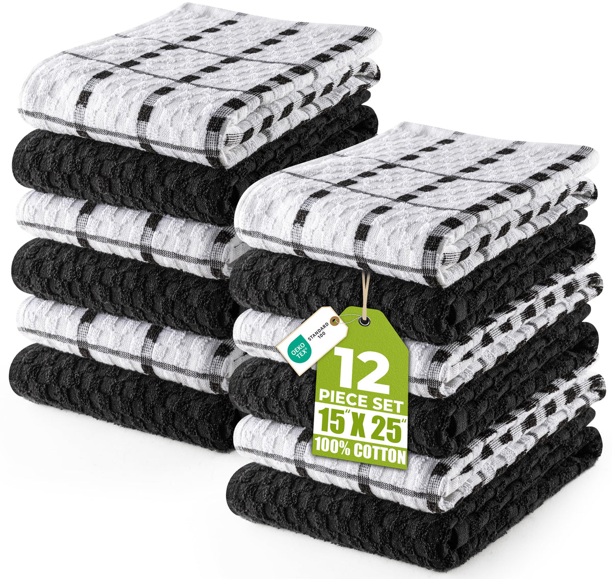 Utopia Towels Kitchen Towels, 12 Pack, 15 by 25 Inches, Dobby Weave, 100% Ring Spun Cotton, Super Soft and Absorbent Dish, Tea, and Bar Towels, Black 🍁 All In One Marketplace Canada