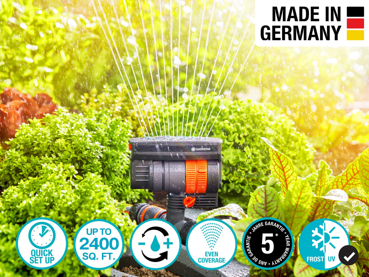 Gardena N83-SZMXFP Frost-Proof ZoomMaxx Oscillating Sprinkler on Spike, 2,300 Sq. Ft. Coverage, Spike Base for Flexible and Precise Watering, Includes Waterstop Quick Connector, Made in Germany 🍁 All In One Marketplace Canada