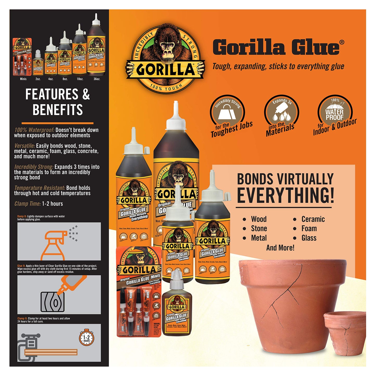 Gorilla Glue Original Minis Four Pack, 100% Waterproof, Indoor & Outdoor, Polyurethane Glue, Versatile Bonding Adhesive, Easy Application Nozzle, 4 - 3g Tubes (Pack of 1) 🍁 All In One Marketplace Canada