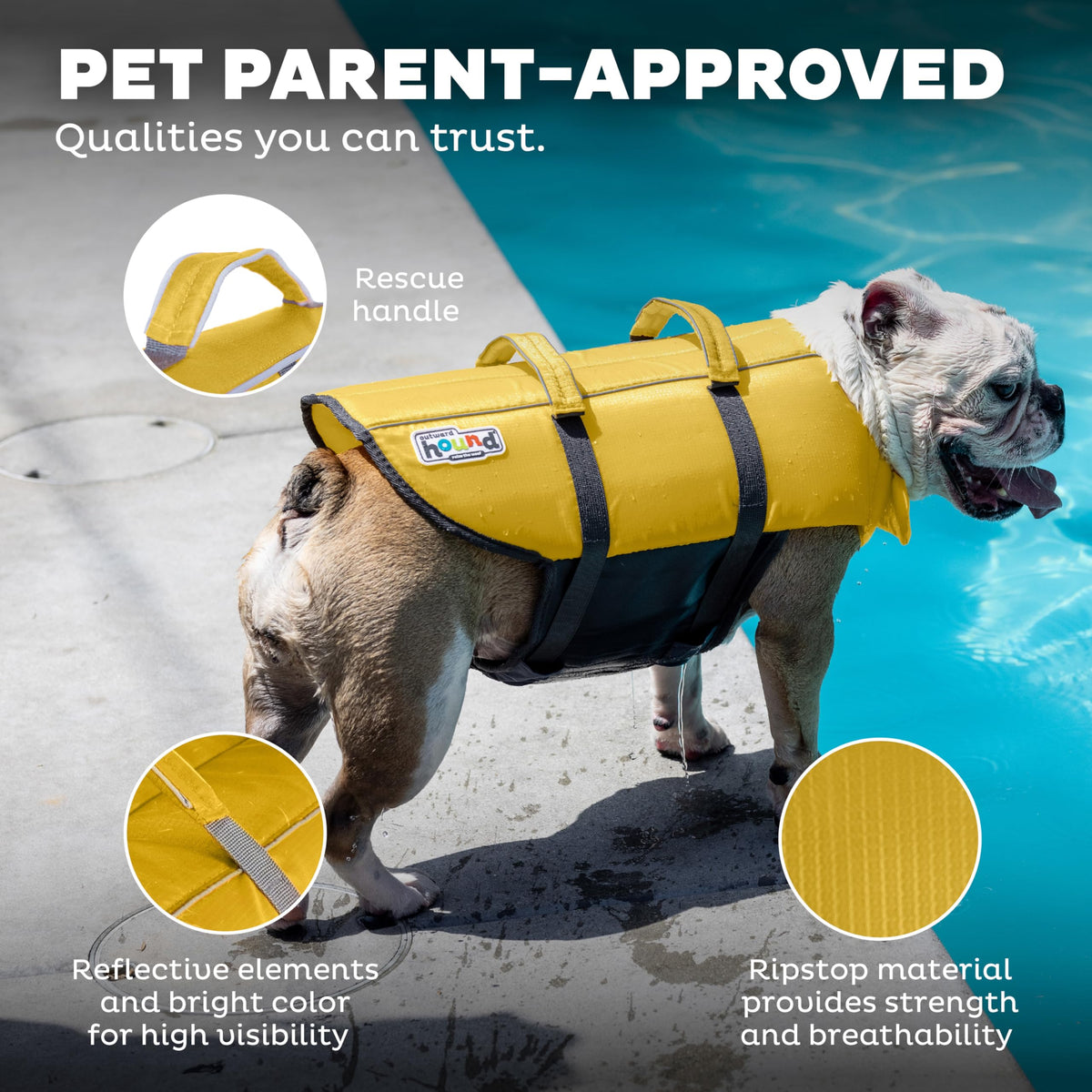 Outward Hound Granby Splash Dog Life Jacket with Handle, Reflective Floating Vest for Swimming & Boating, Maximum Buoyancy, All Skill Levels, Extra-Small Dogs & Puppies (11–15" Girth), Yellow, X-Small 🍁 All In One Marketplace Canada