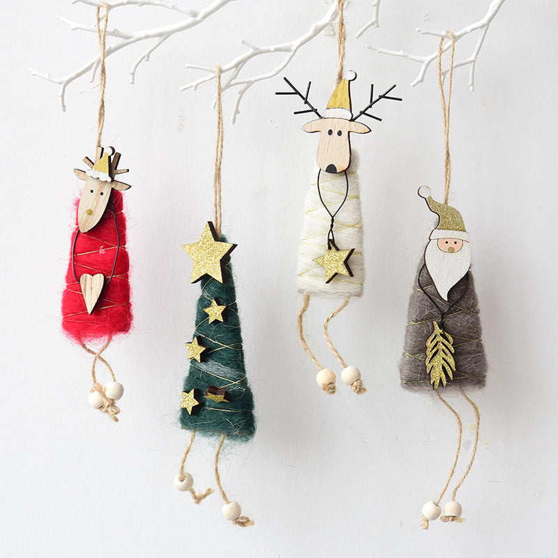 Wool Felt Christmas Ornaments Deer Santa Tree Set