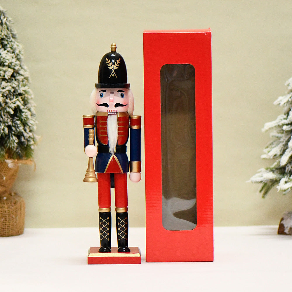 Wooden Nutcracker Soldier Christmas Decorations, 30CM Tabletop Holiday Figurine, European Style Home Decor