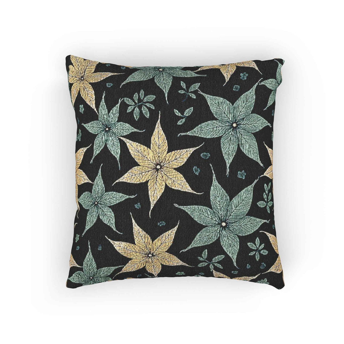 Star Floral Pattern Woven Pillow | Teal Gold Floral Throw Pillow