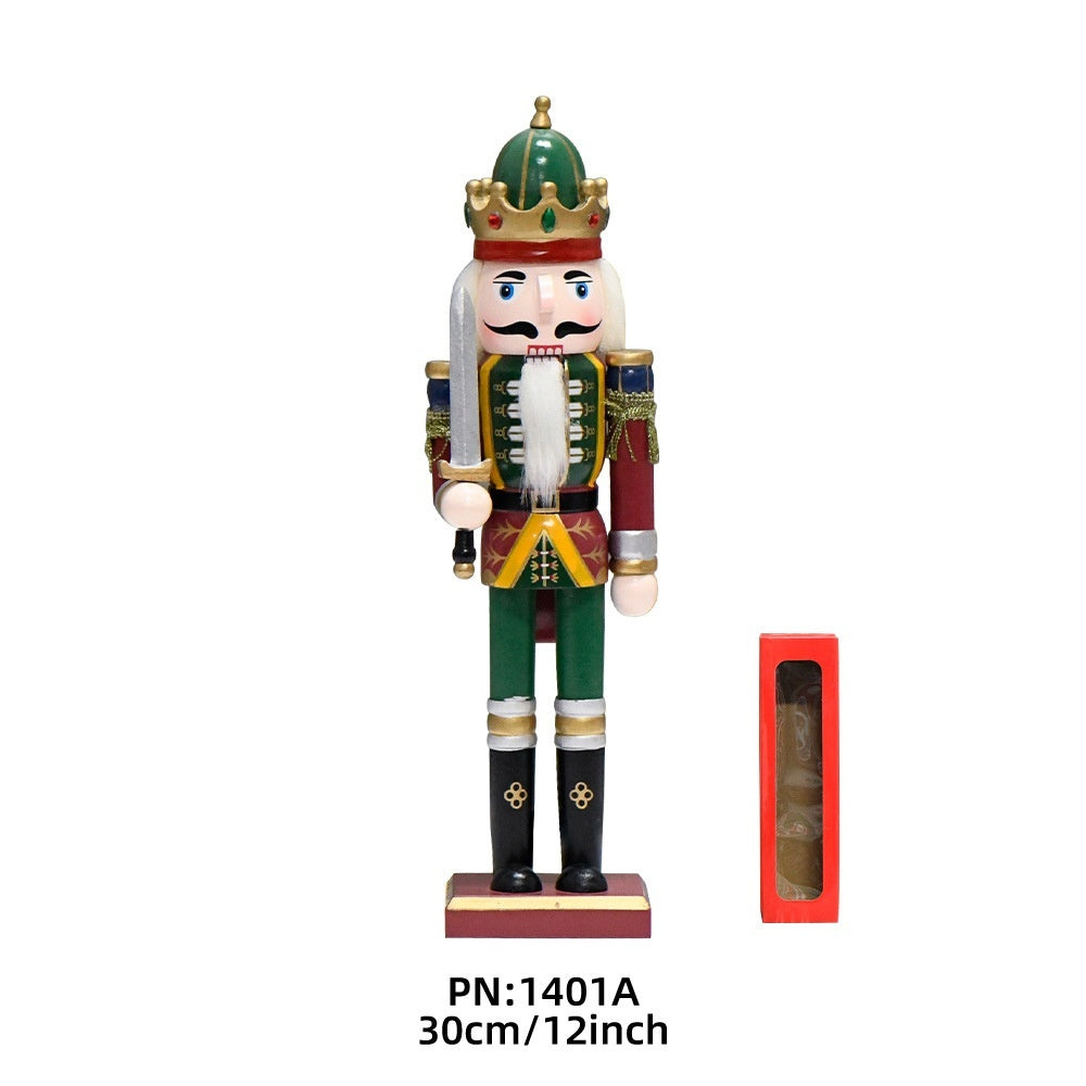 Wooden Nutcracker Soldier Christmas Decorations, 30CM Tabletop Holiday Figurine, European Style Home Decor